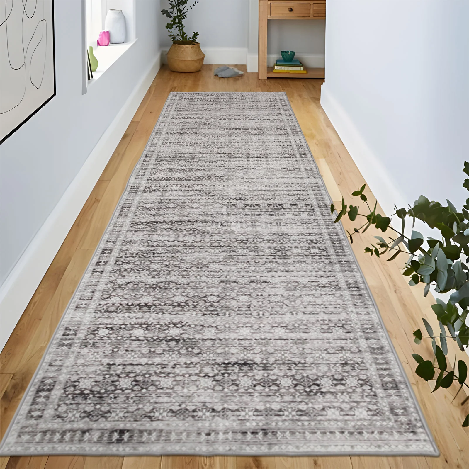 Extra Large Floor Rug Light Gray Soft Distressed Striped Neutral Modern Carpet Machine Washable Rugs - Image 6