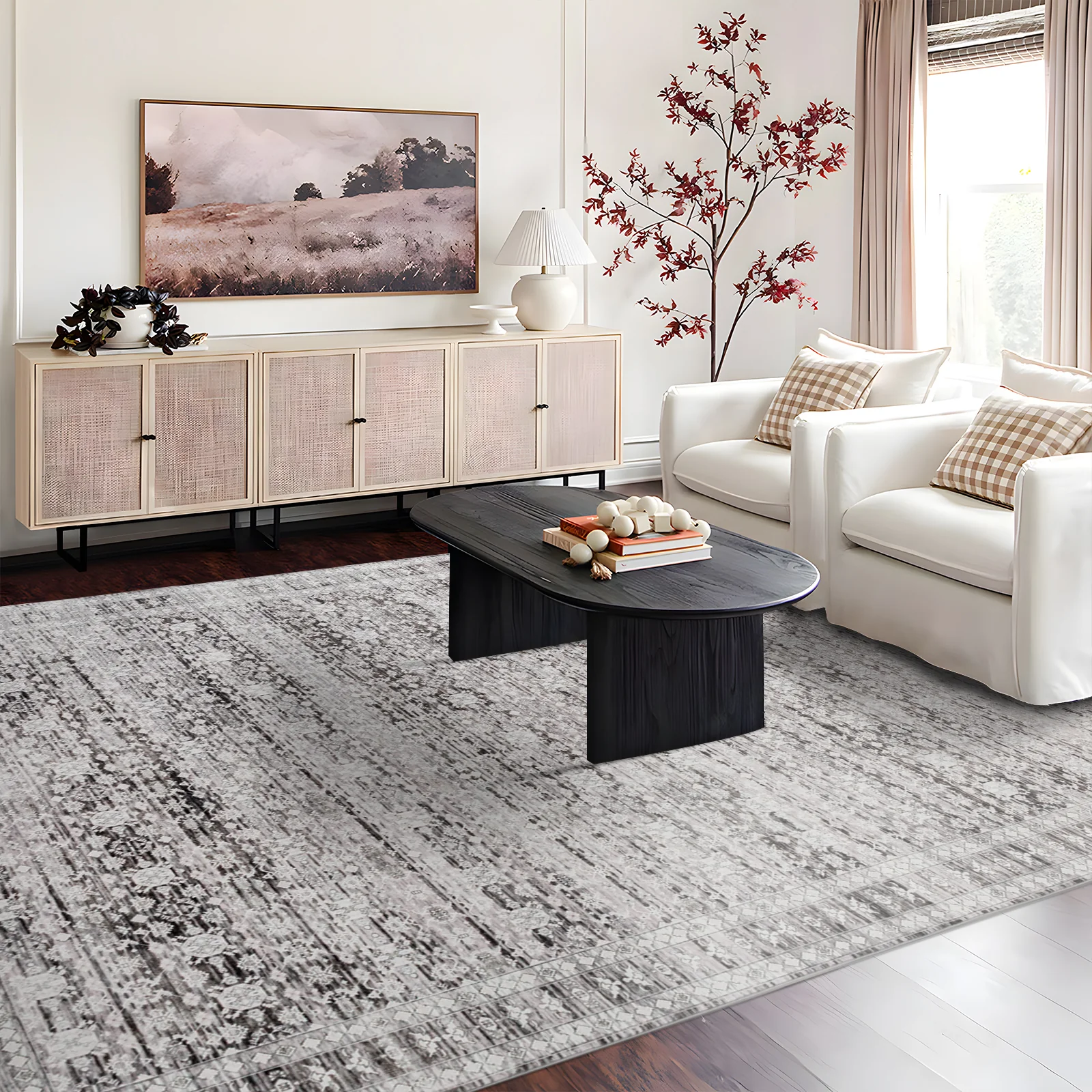 Extra Large Floor Rug Light Gray Soft Distressed Striped Neutral Modern Carpet Machine Washable Rugs - Image 9