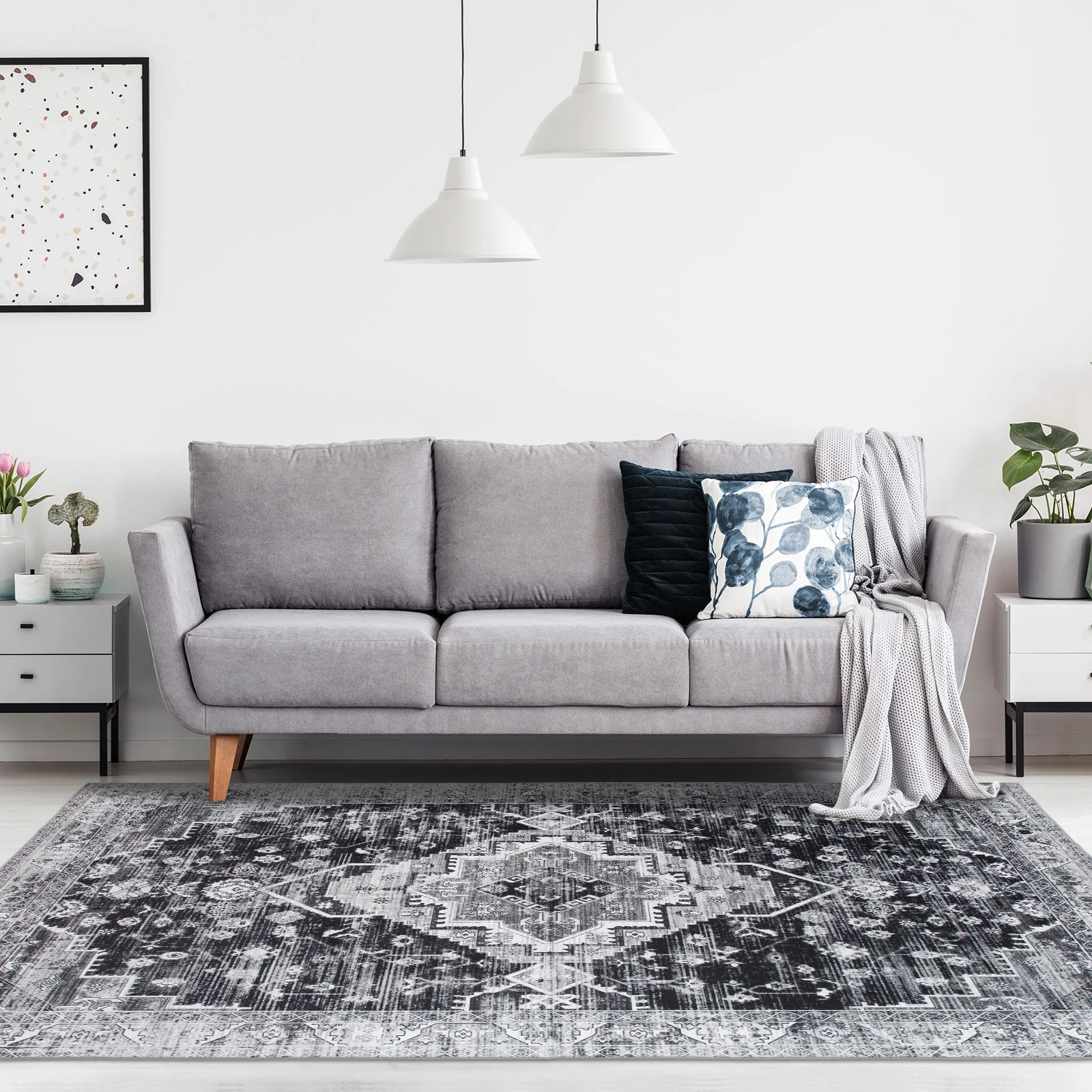 Extra Large Rug Charcoal Grey Beautiful Allover Lounges Carpet Machine Washable Runner - Image 3