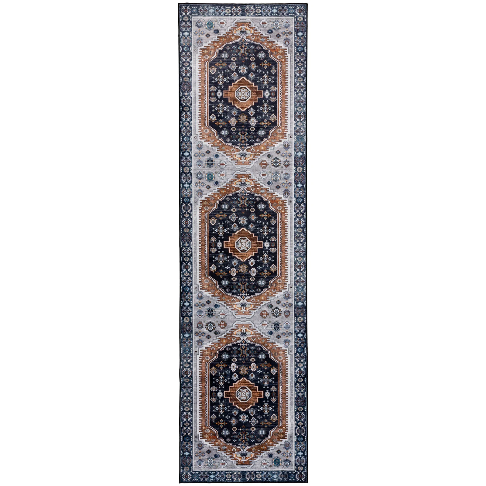 Large Rug Dark Blue Brown Soft Plush Vintage Machine Washable Carpet - Image 10
