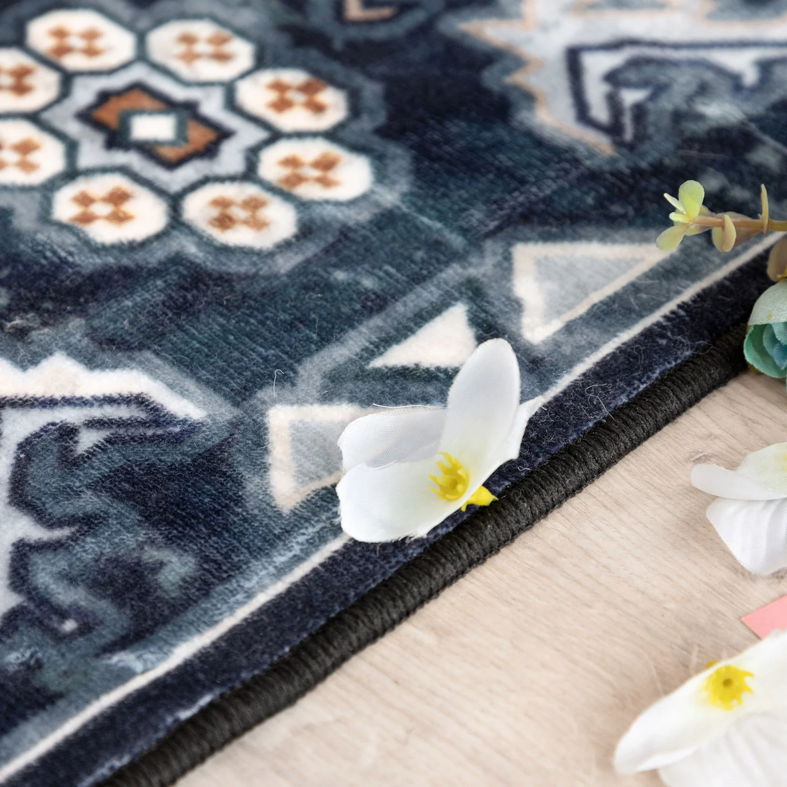 Large Rug Dark Blue Brown Soft Plush Vintage Machine Washable Carpet - Image 19