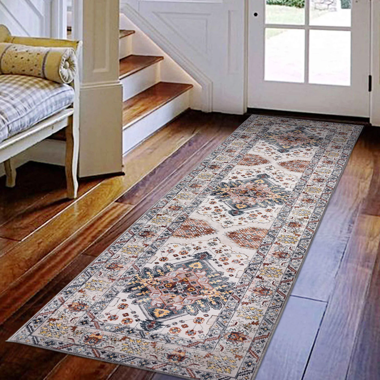 Extra Large Rug Gold Ivory Charming Blossom Medallion Lounges Carpet Runner Rugs Machine Washable - Image 11