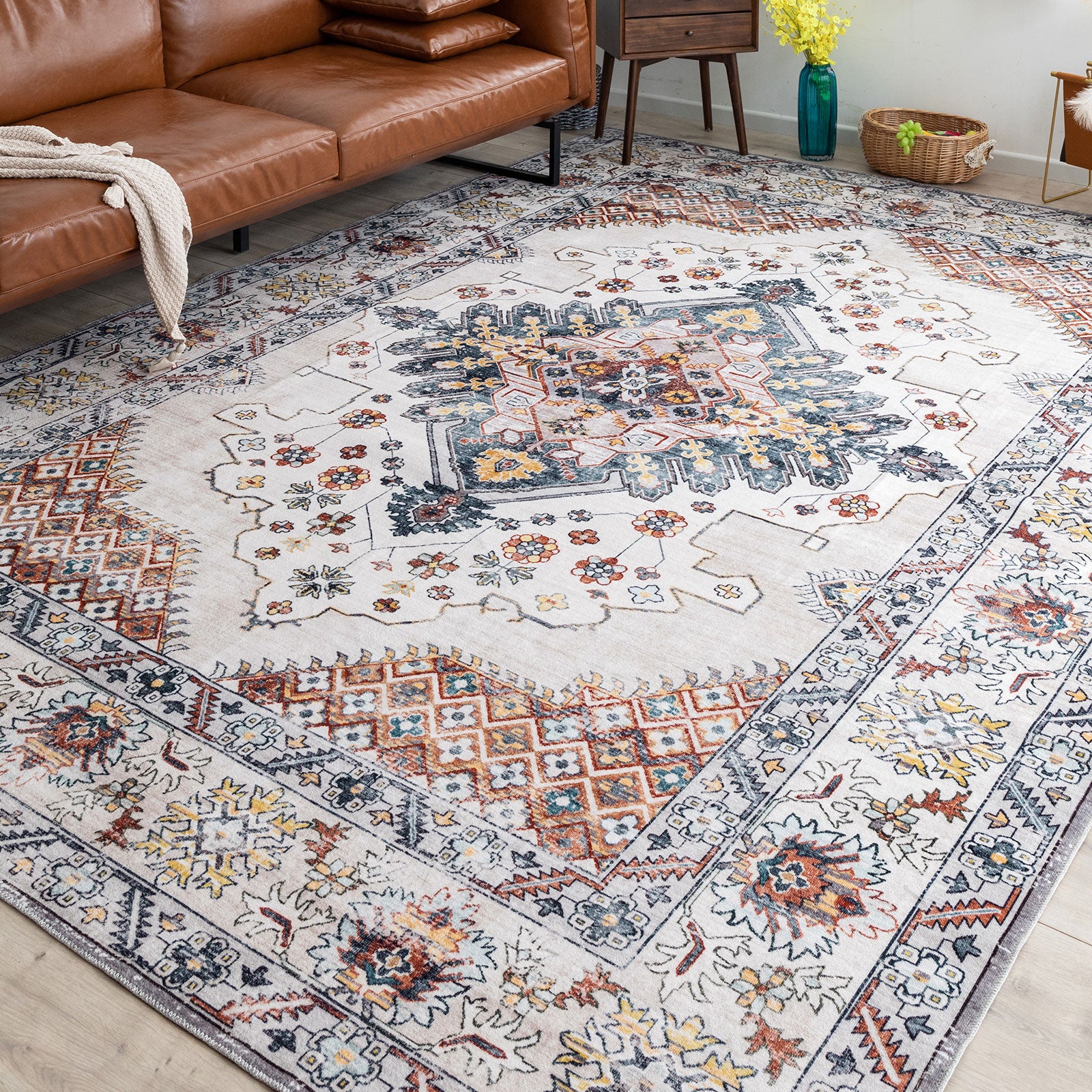 Extra Large Rug Gold Ivory Charming Blossom Medallion Lounges Carpet Runner Rugs Machine Washable - Image 18