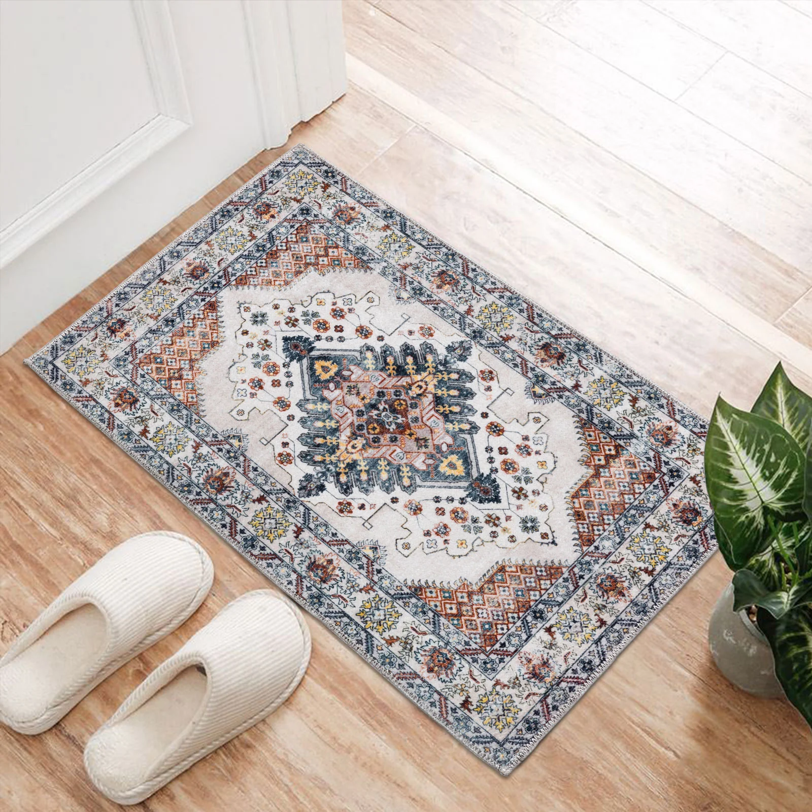 Extra Large Rug Gold Ivory Charming Blossom Medallion Lounges Carpet Runner Rugs Machine Washable - Image 19