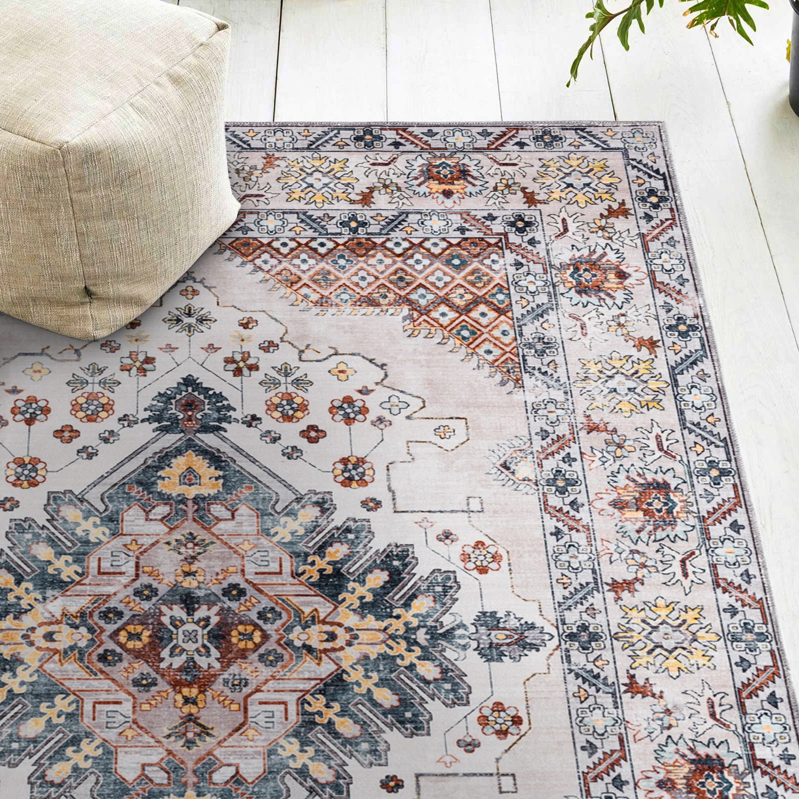 Extra Large Rug Gold Ivory Charming Blossom Medallion Lounges Carpet Runner Rugs Machine Washable - Image 6