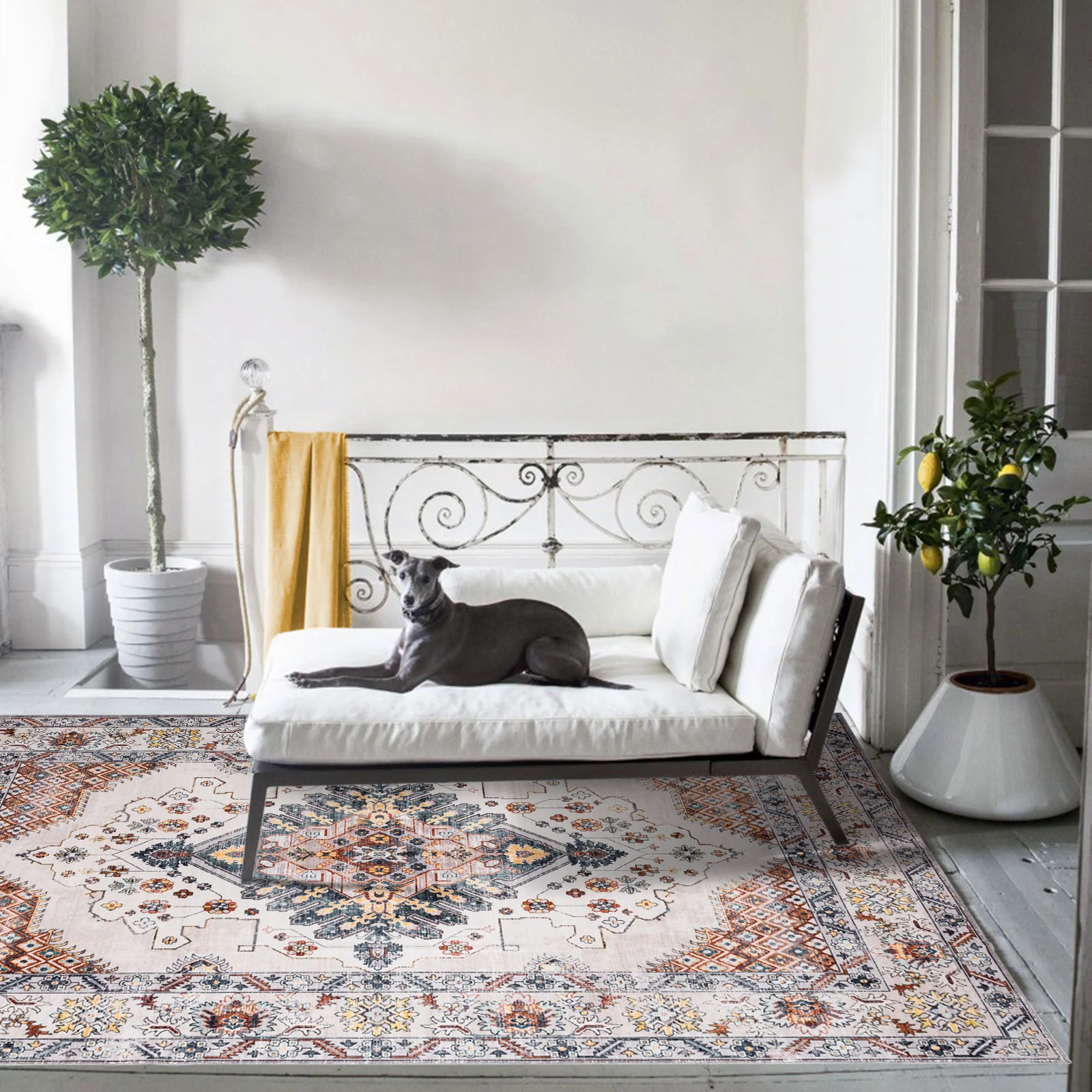 Extra Large Rug Gold Ivory Charming Blossom Medallion Lounges Carpet Runner Rugs Machine Washable - Image 7