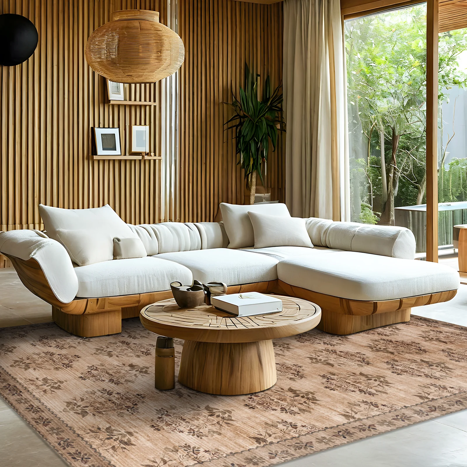 Extra Large Rug Brown Beige Bouquet Allover Neutral Modern Carpet Machine Washable Mat - Image 2