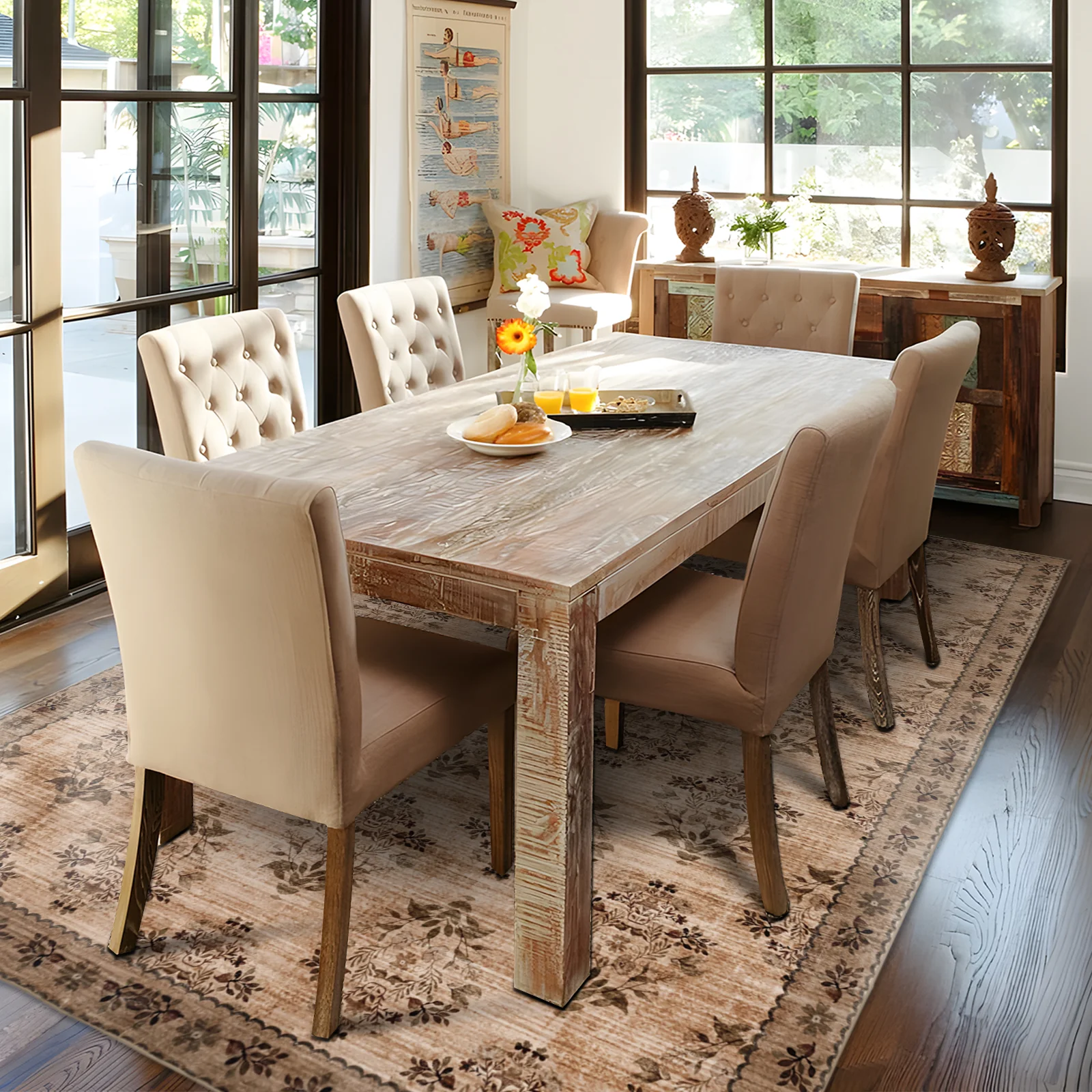 Extra Large Rug Brown Beige Bouquet Allover Neutral Modern Carpet Machine Washable Mat - Image 8