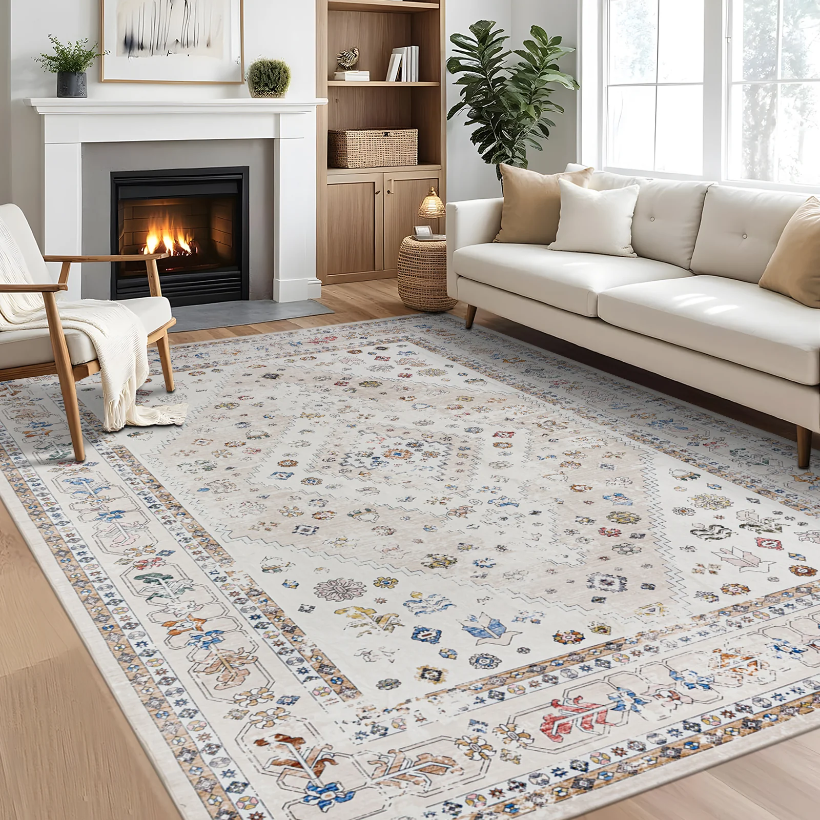 Last 9 PCS Extra Large Floor Rug Beige Diamond Boho Machine Washable Carpet Modern Rugs Mat - Image 2