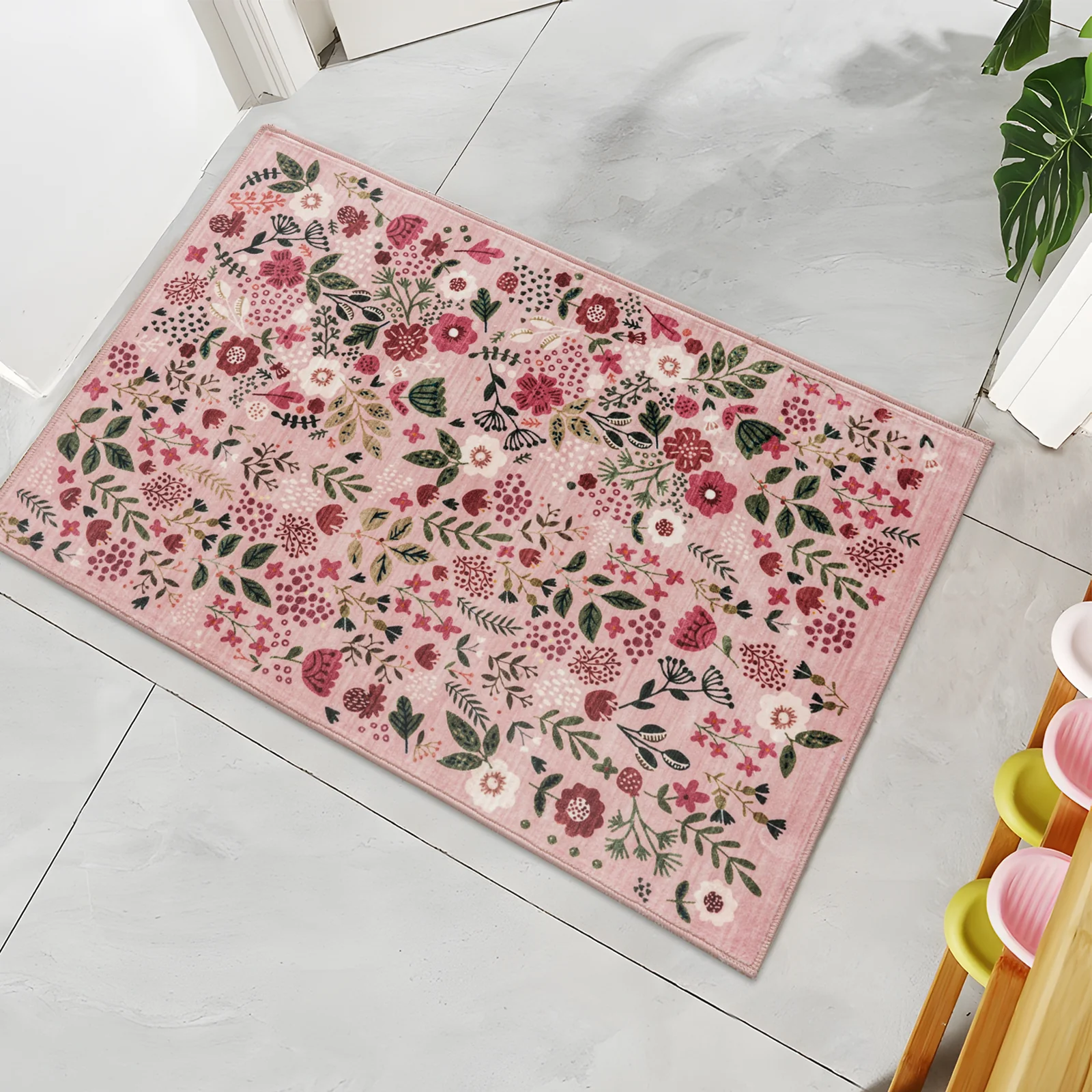 Extra Large Rug Peach Pink Jungle Girls Room Carpet Tropical Floral Mat Machine Washable Runner Rugs - Image 10