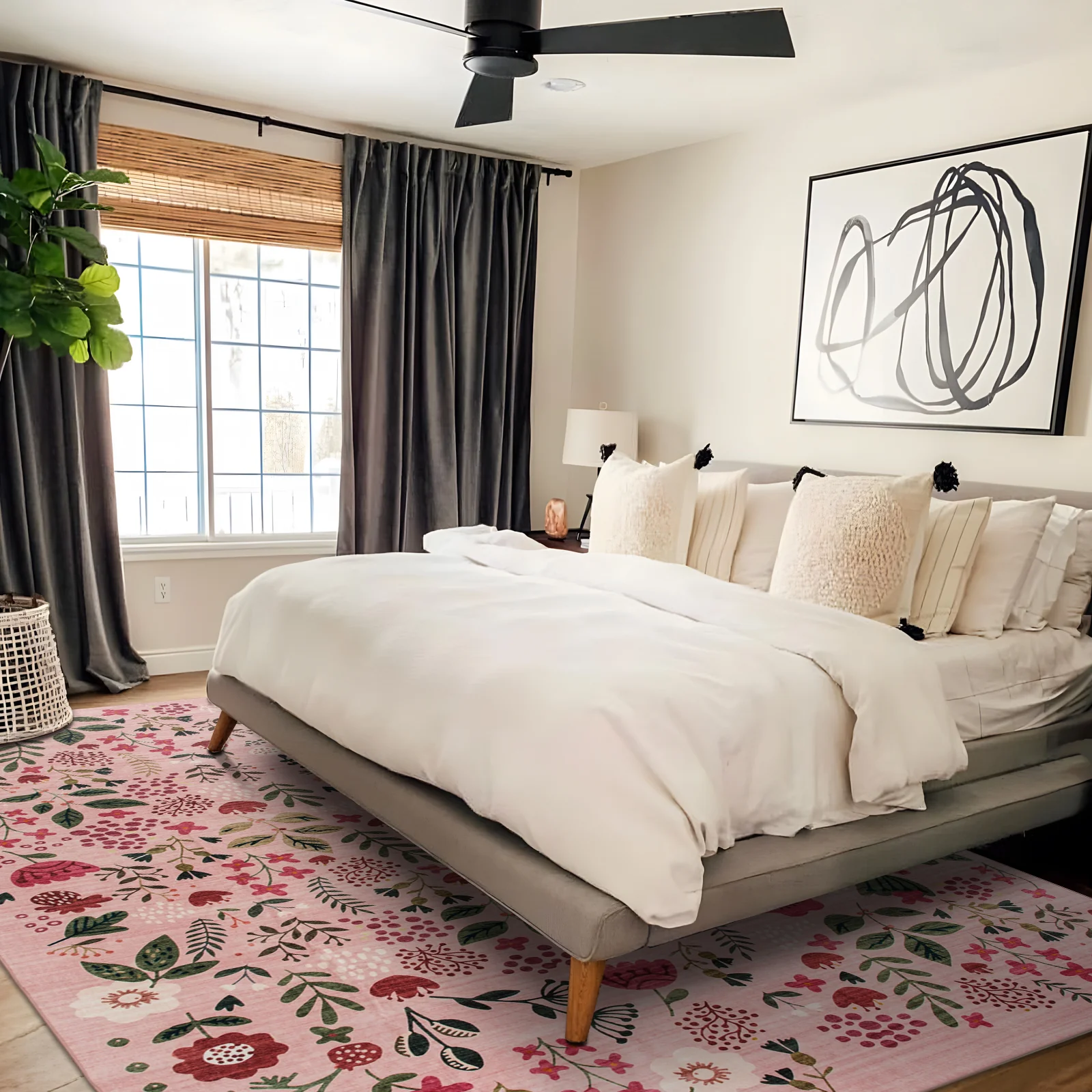 Extra Large Rug Peach Pink Jungle Girls Room Carpet Tropical Floral Mat Machine Washable Runner Rugs - Image 3