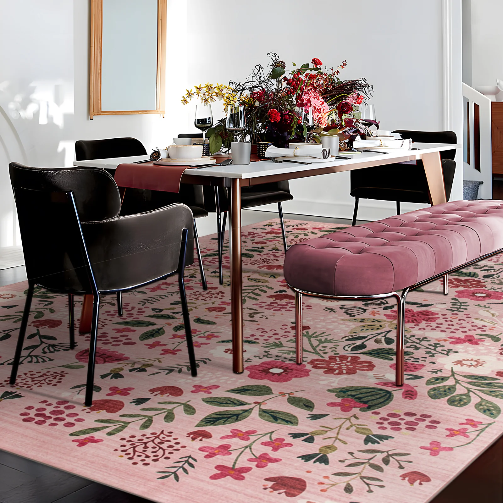 Extra Large Rug Peach Pink Jungle Girls Room Carpet Tropical Floral Mat Machine Washable Runner Rugs - Image 4