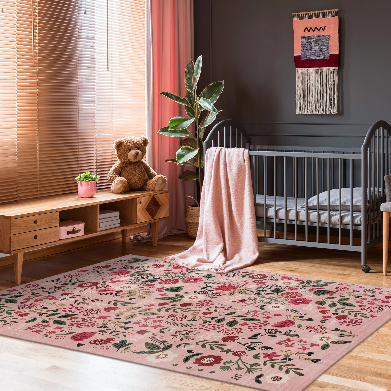 Extra Large Rug Peach Pink Jungle Girls Room Carpet Tropical Floral Mat Machine Washable Runner Rugs - Image 6