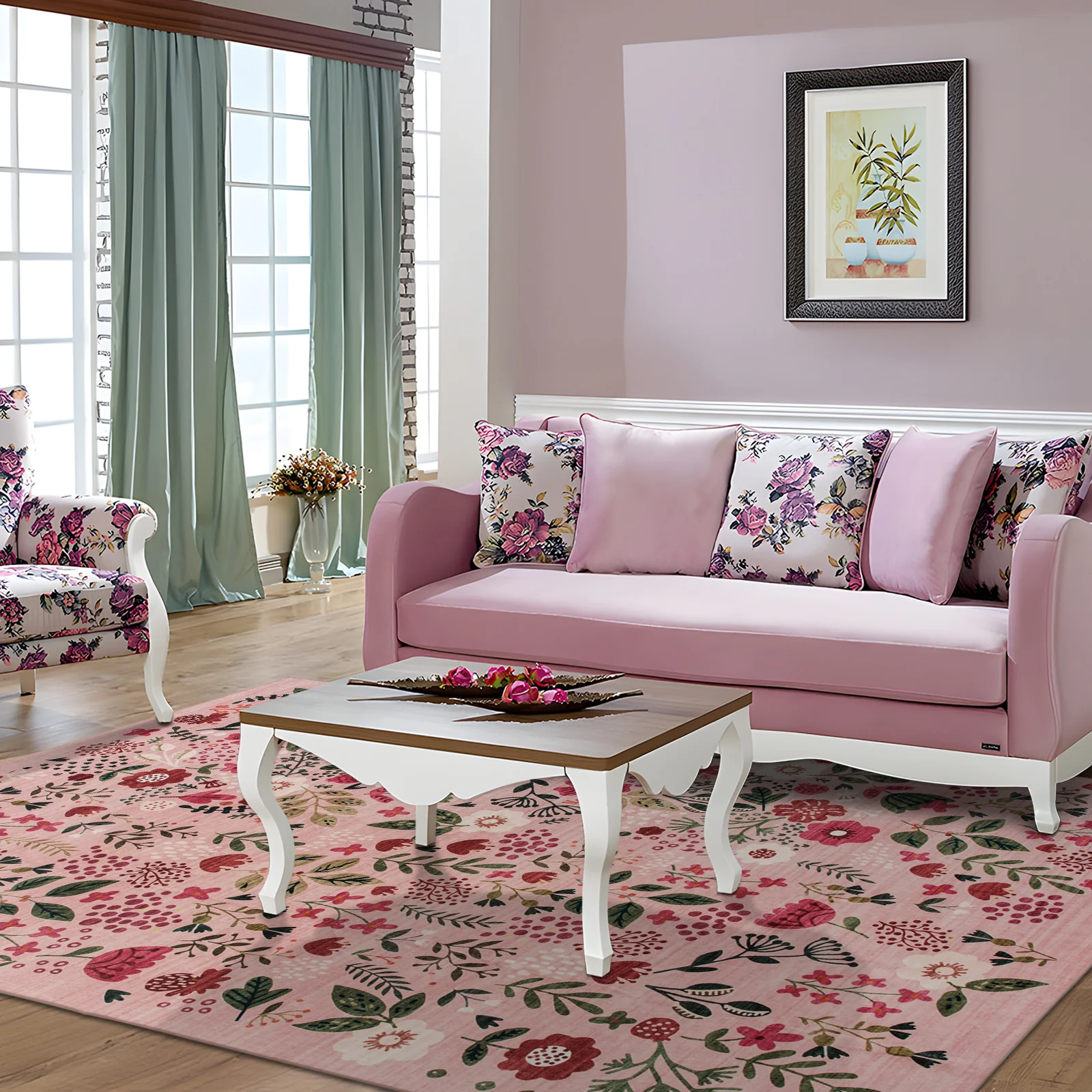 Extra Large Rug Peach Pink Jungle Girls Room Carpet Tropical Floral Mat Machine Washable Runner Rugs - Image 7