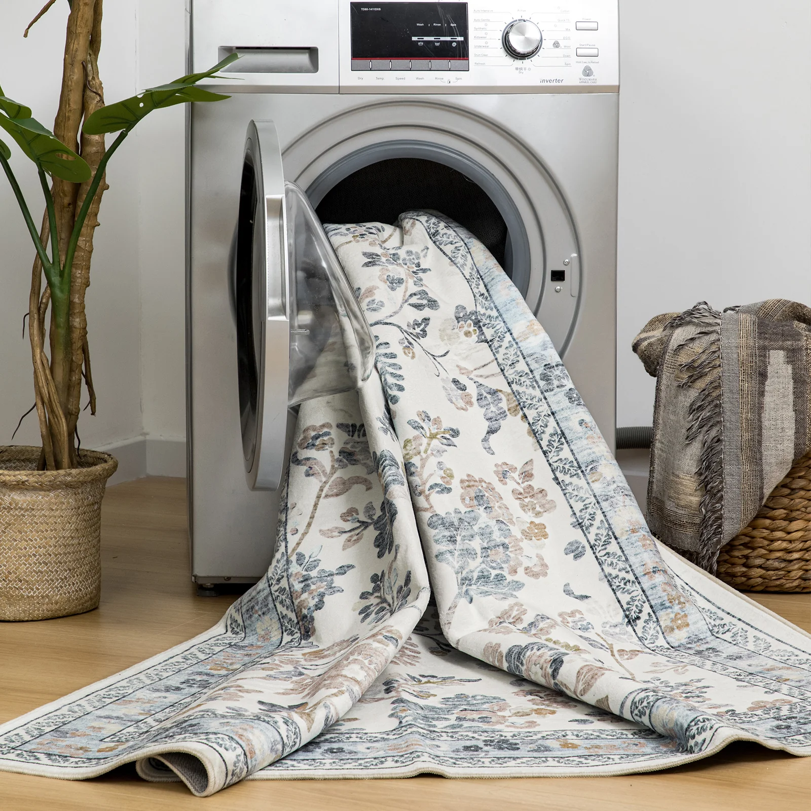 Clearance Extra Large Floor Rug Mint Ivory Botanical Lounges Rug Machine Washable Tropical Carpet - Image 15