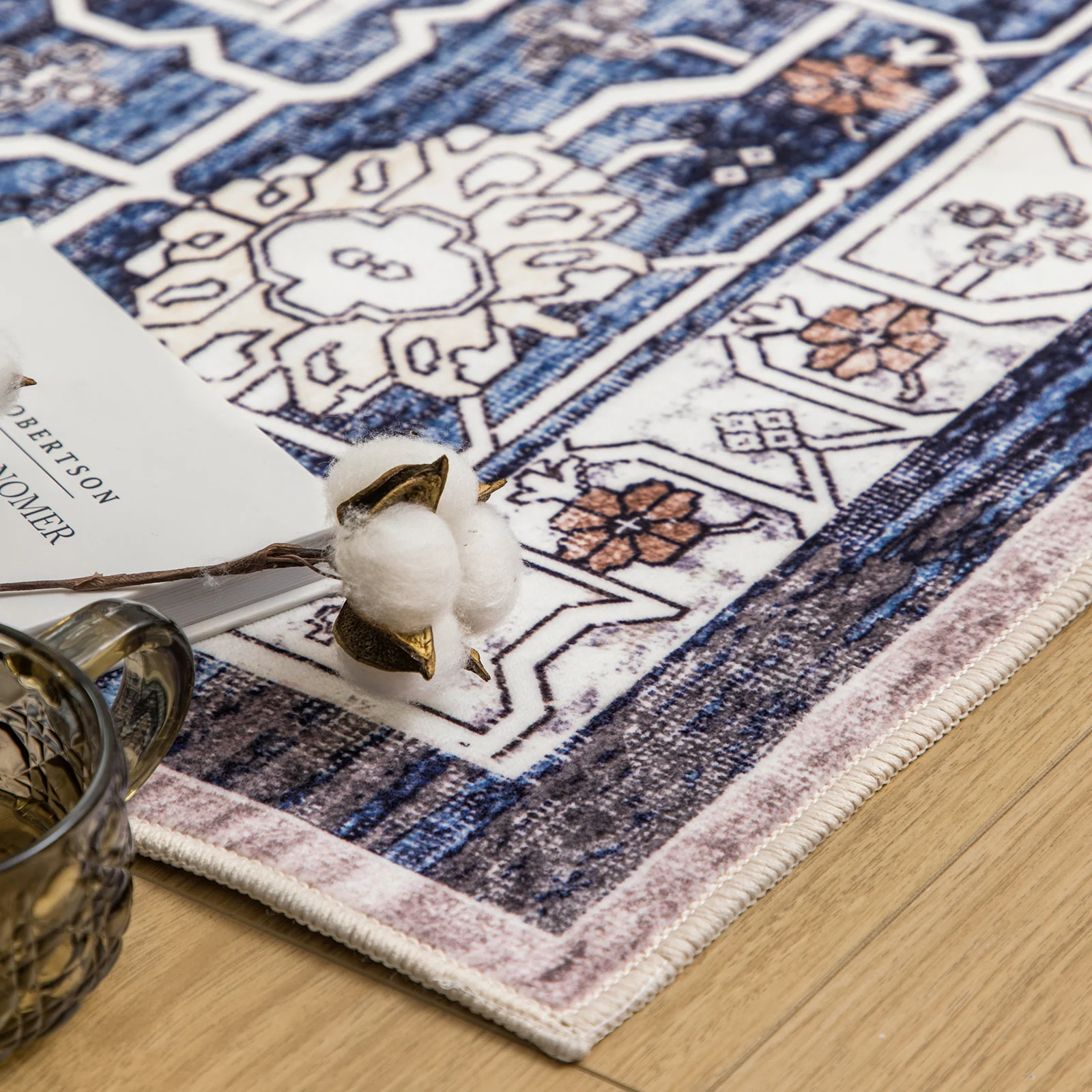 Extra Large Rug Blue Ivory Beautiful Allover Traditional Carpet Machine Washable Mat - Image 11