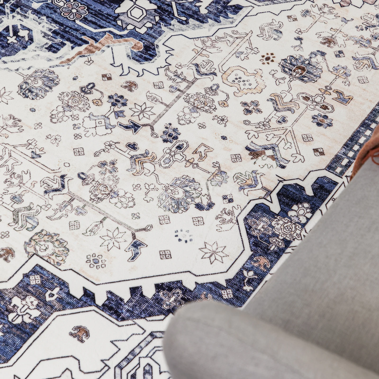 Extra Large Rug Blue Ivory Beautiful Allover Traditional Carpet Machine Washable Mat - Image 15