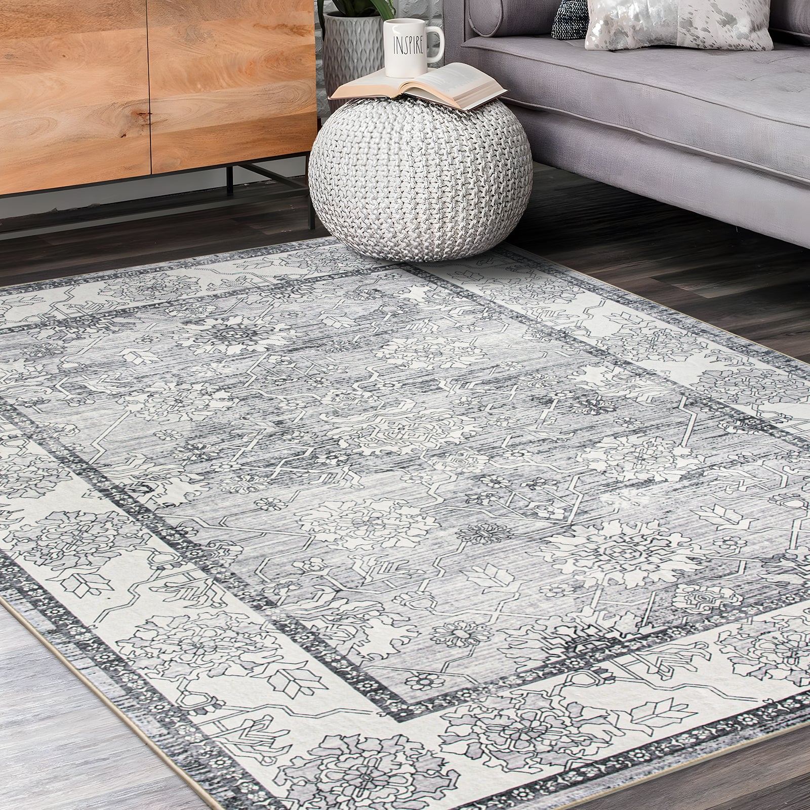 Flash Deal Extra Large Rug Silver Grey Neutral Distressed Lounges Carpet Runner Mat Machine Washable