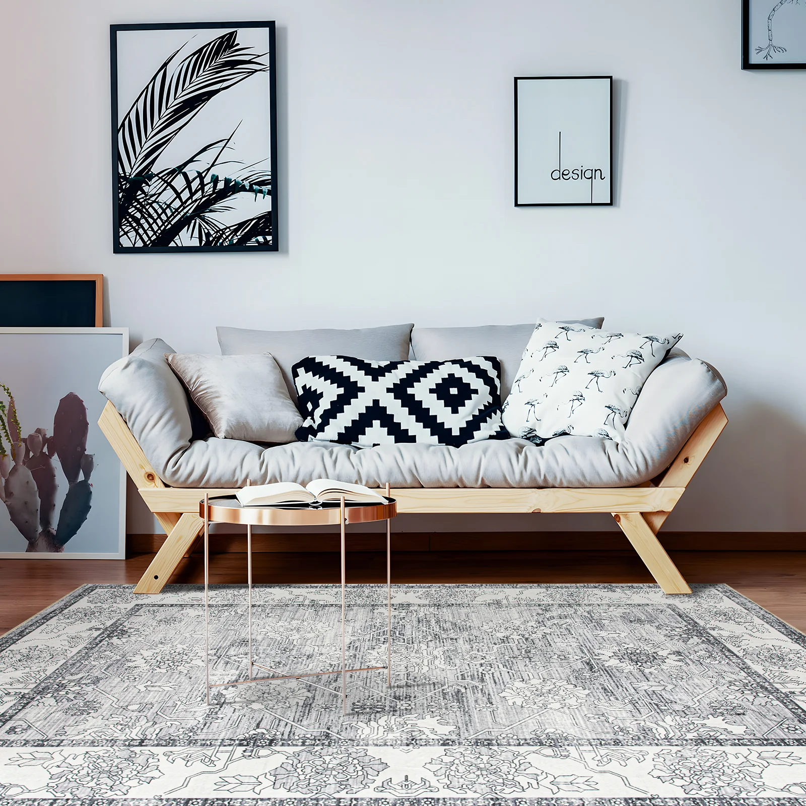 Flash Deal Extra Large Rug Silver Grey Neutral Distressed Lounges Carpet Runner Mat Machine Washable - Image 5