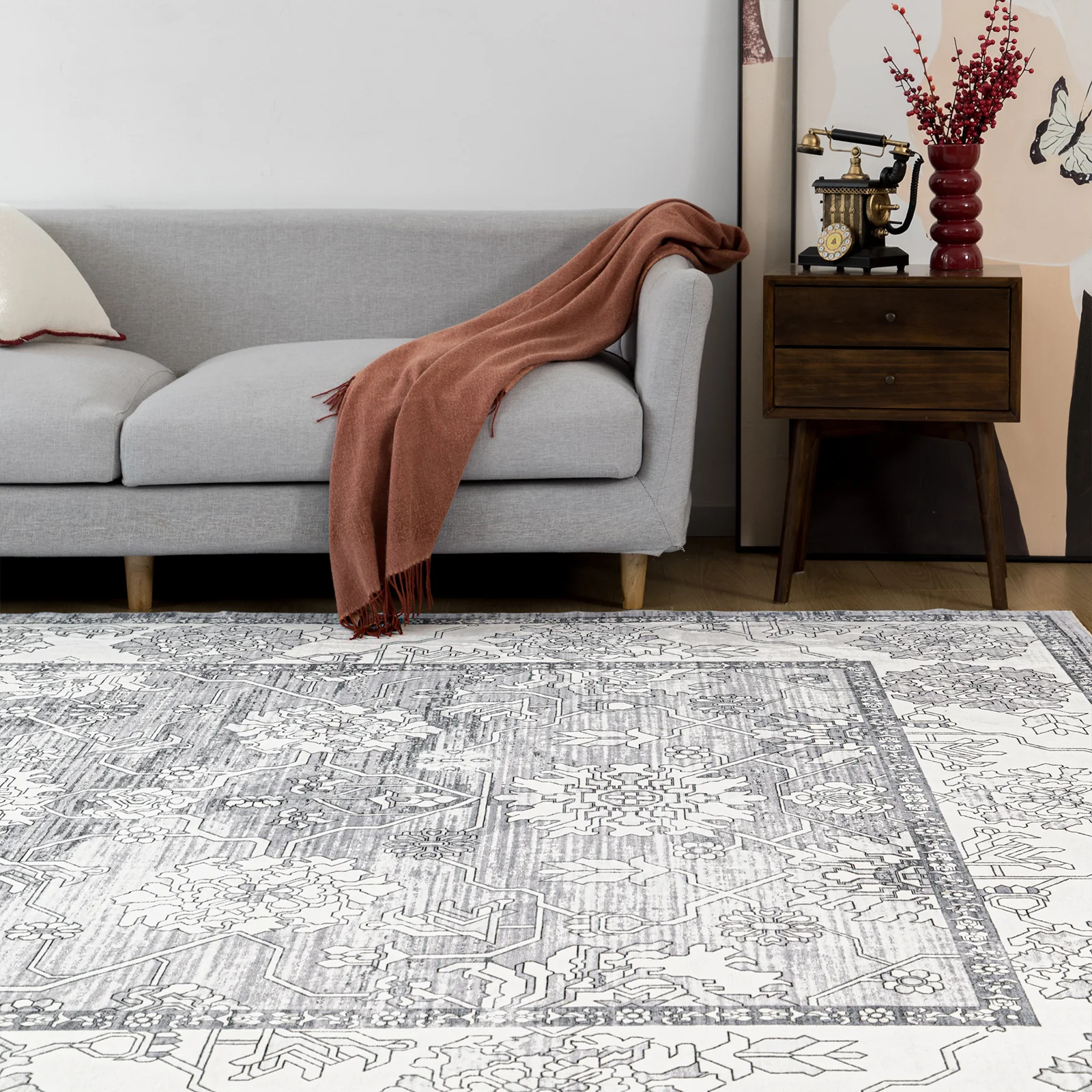Flash Deal Extra Large Rug Silver Grey Neutral Distressed Lounges Carpet Runner Mat Machine Washable - Image 6