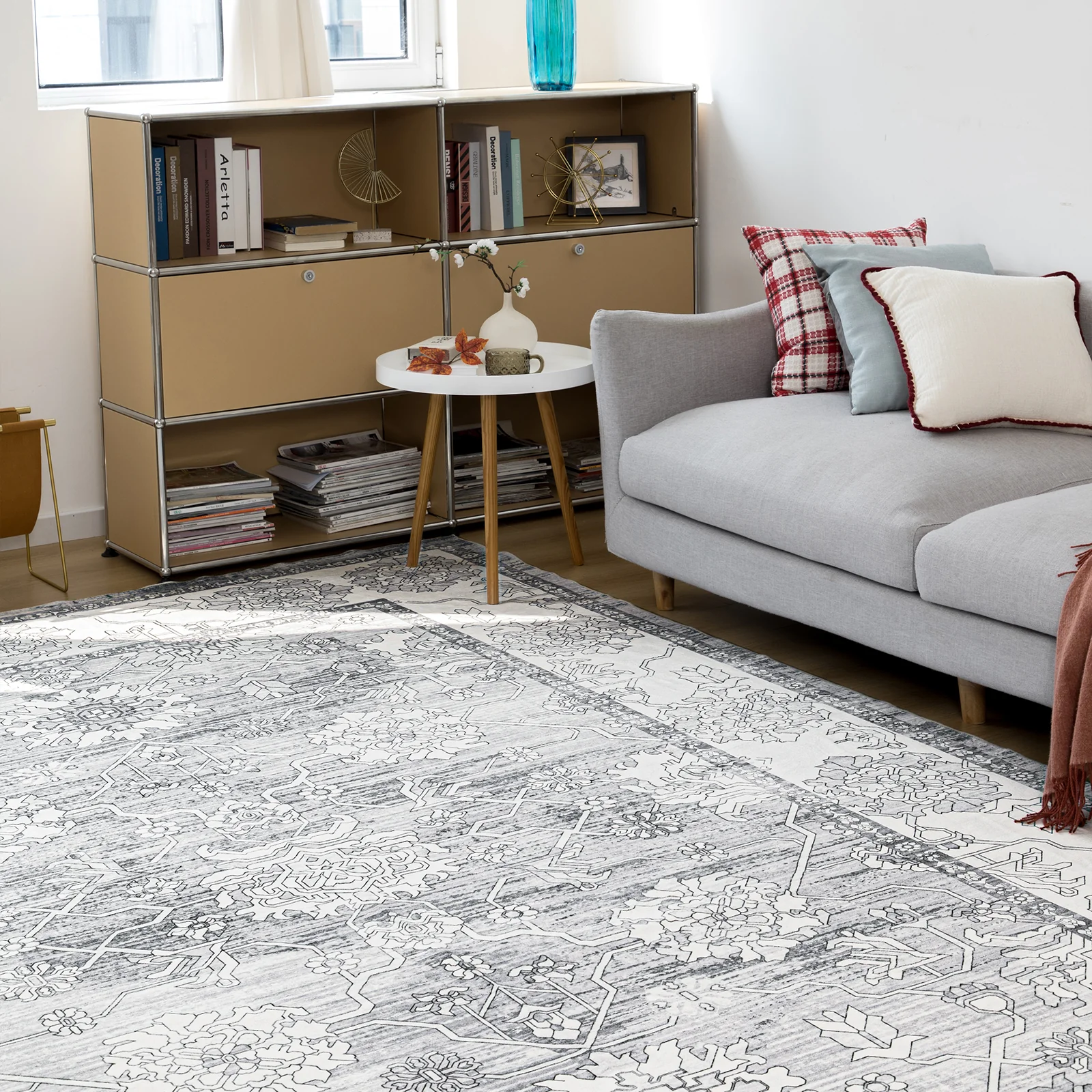 Flash Deal Extra Large Rug Silver Grey Neutral Distressed Lounges Carpet Runner Mat Machine Washable - Image 7