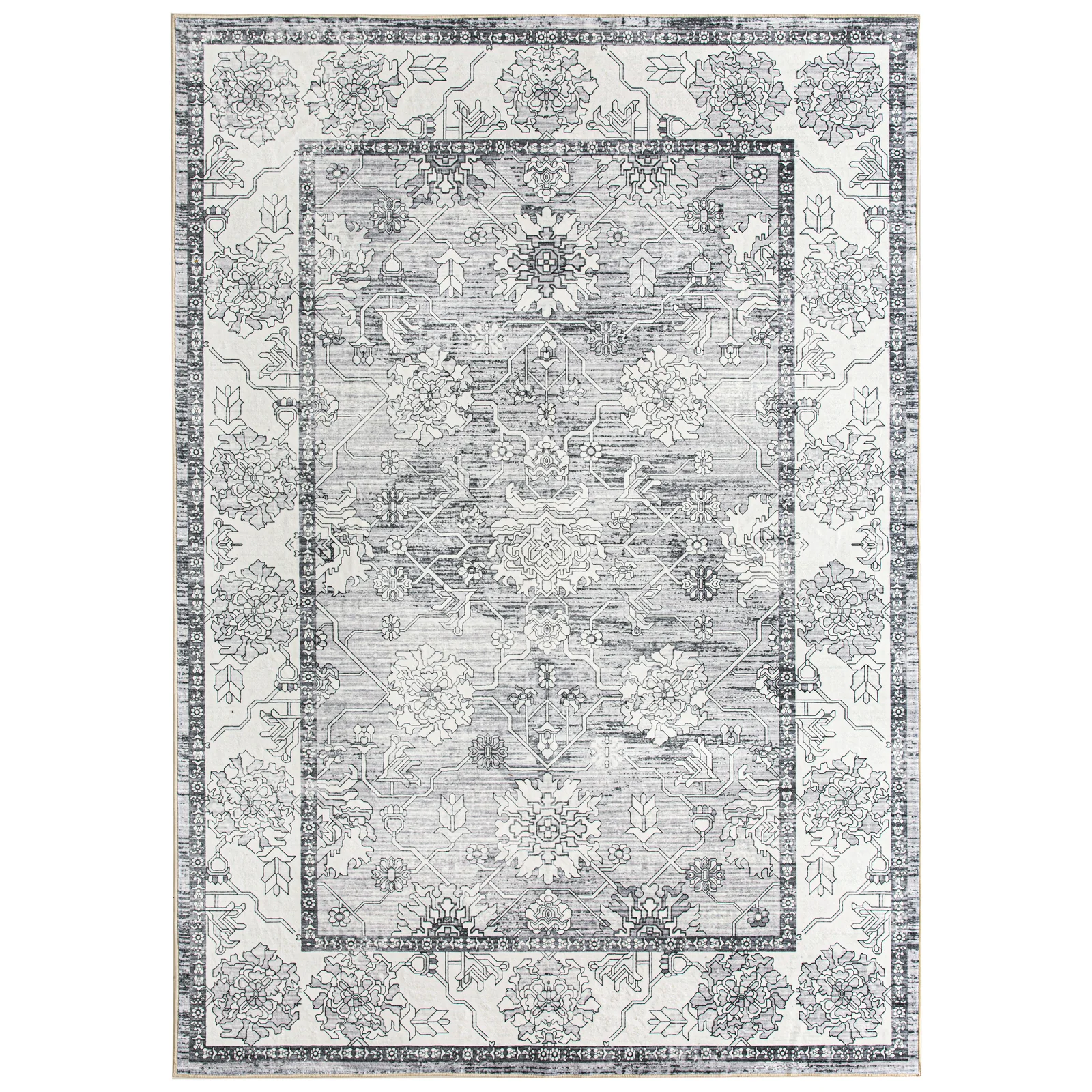 Flash Deal Extra Large Rug Silver Grey Neutral Distressed Lounges Carpet Runner Mat Machine Washable - Image 8