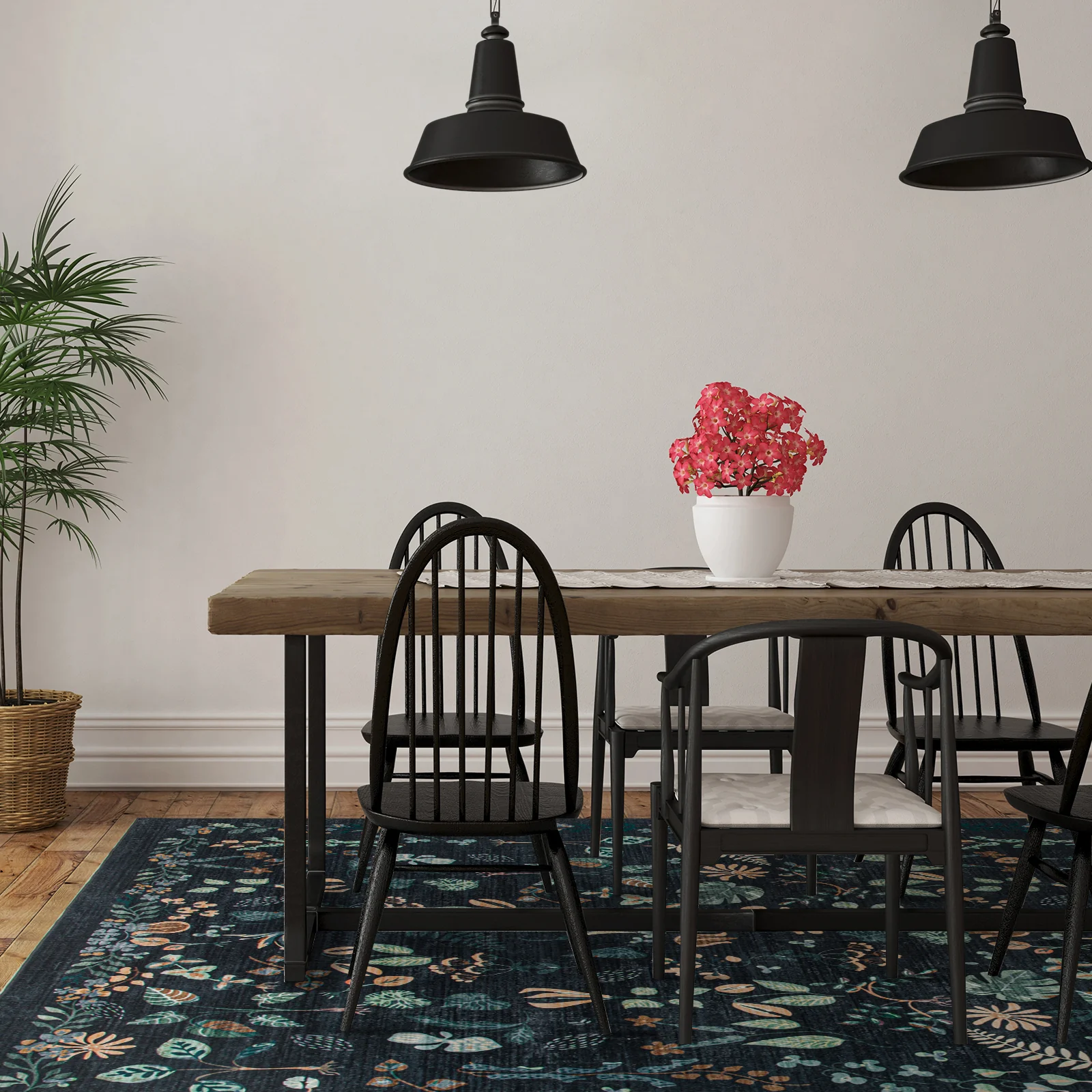 Flash Deal Extra Large Tropical Rug Charcoal Black Beautiful Jungle Lounges Carpet Machine Washable Non Slip Mat - Image 5