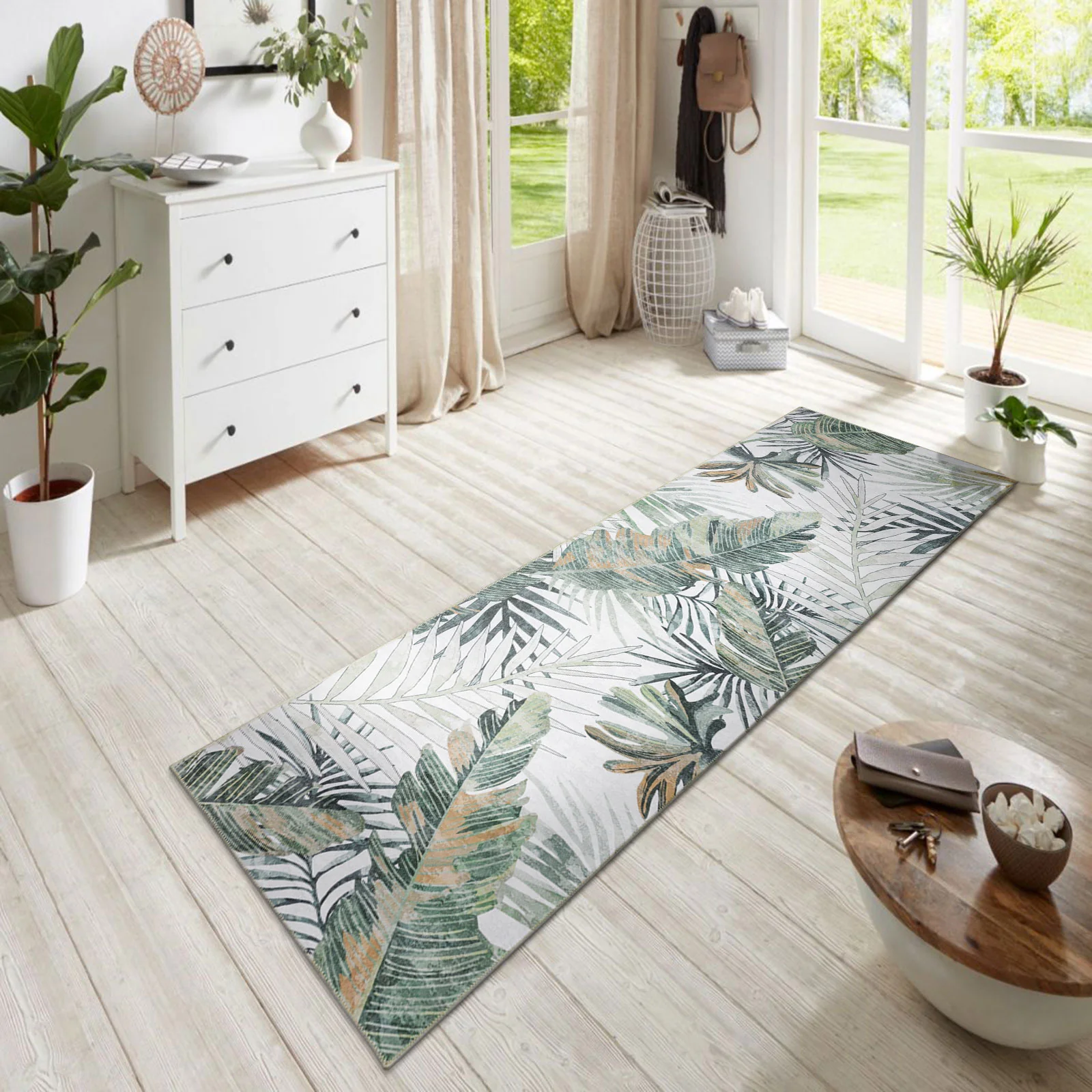 Extra Large Rug Tropical Leaves Subtle Green Modern Carpet Corridor Rugs Machine Washable - Image 12