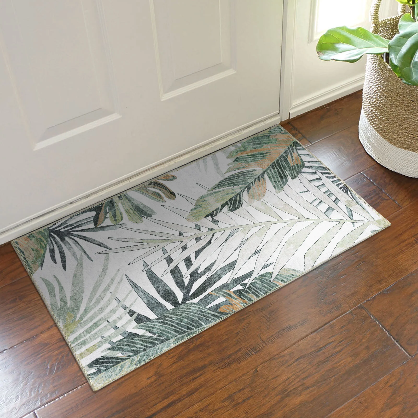 Extra Large Rug Tropical Leaves Subtle Green Modern Carpet Corridor Rugs Machine Washable - Image 13