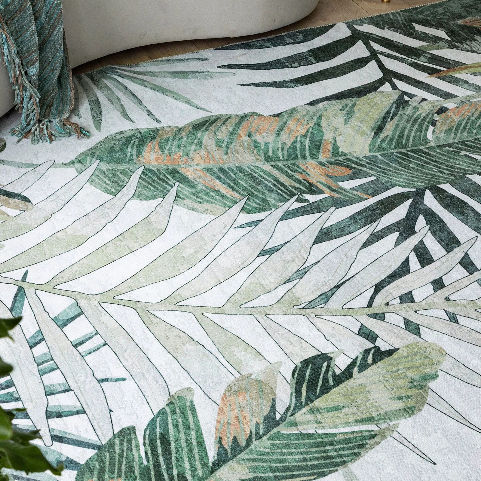 Extra Large Rug Tropical Leaves Subtle Green Modern Carpet Corridor Rugs Machine Washable - Image 8