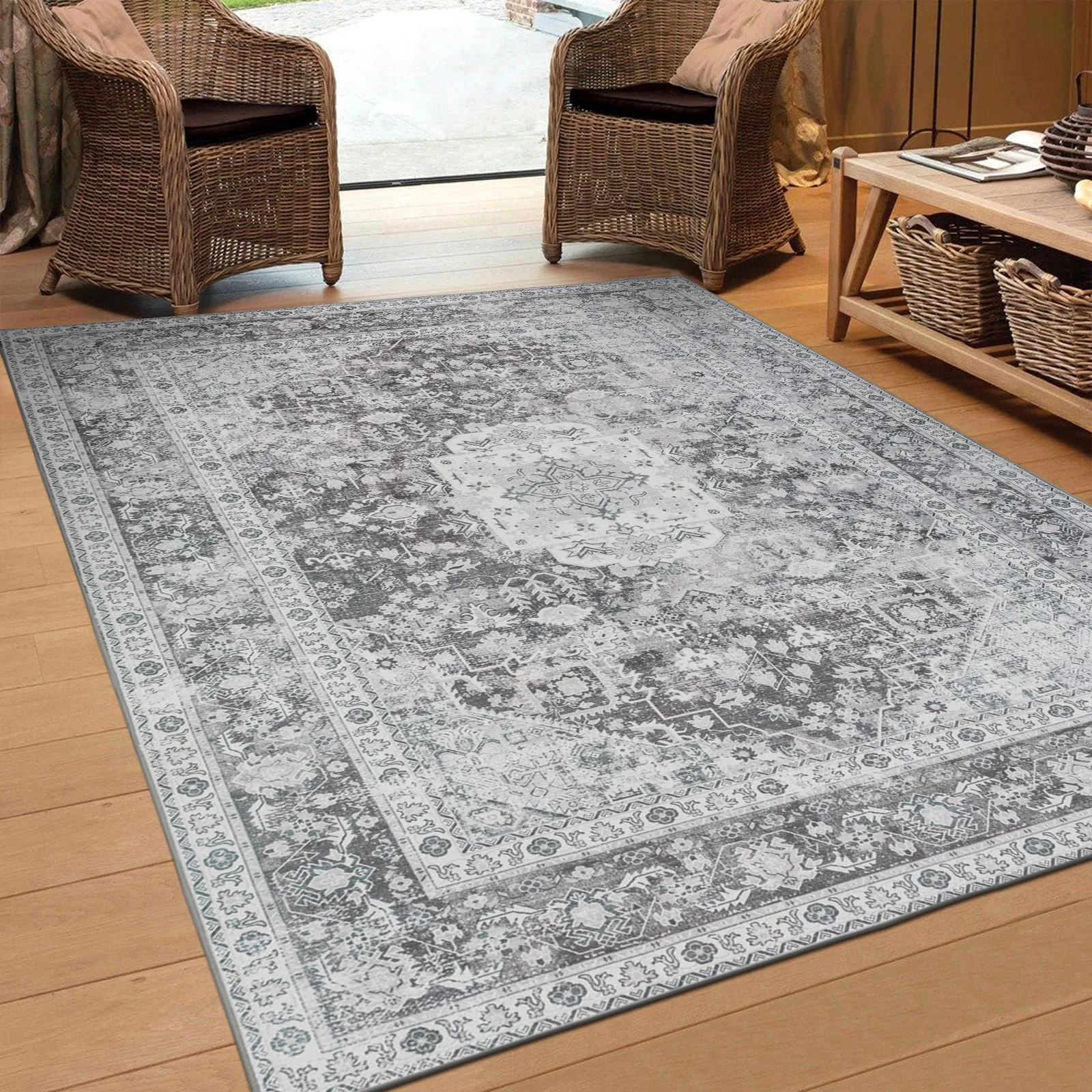 Clearance Extra Large Rugs Light Gray Distressed Allover Carpet  Runner Machine Washable Thick Warm Mat - Image 8