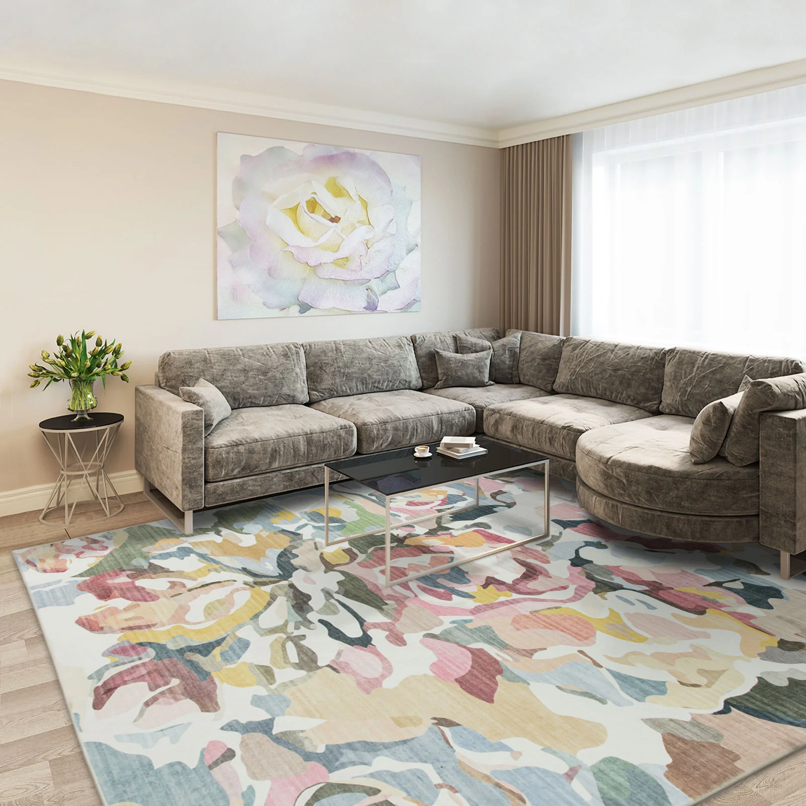 Flash Deal Extra Large Rugs Pink Rose Soft Modern Lounges Carpet Machine Washable Hall Runner Rug - Image 5