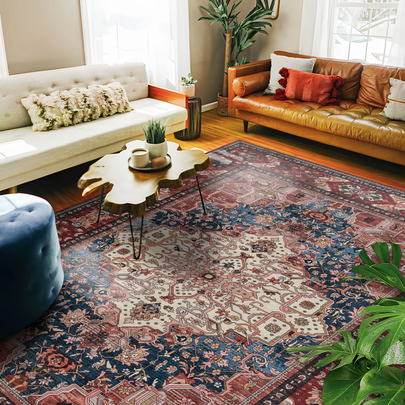 Flash Deal Extra Large Area Rug Vintage Red Soft Plush Non Slip Lounges Carpet Machine Washable Mat Corridor Runner - Image 7