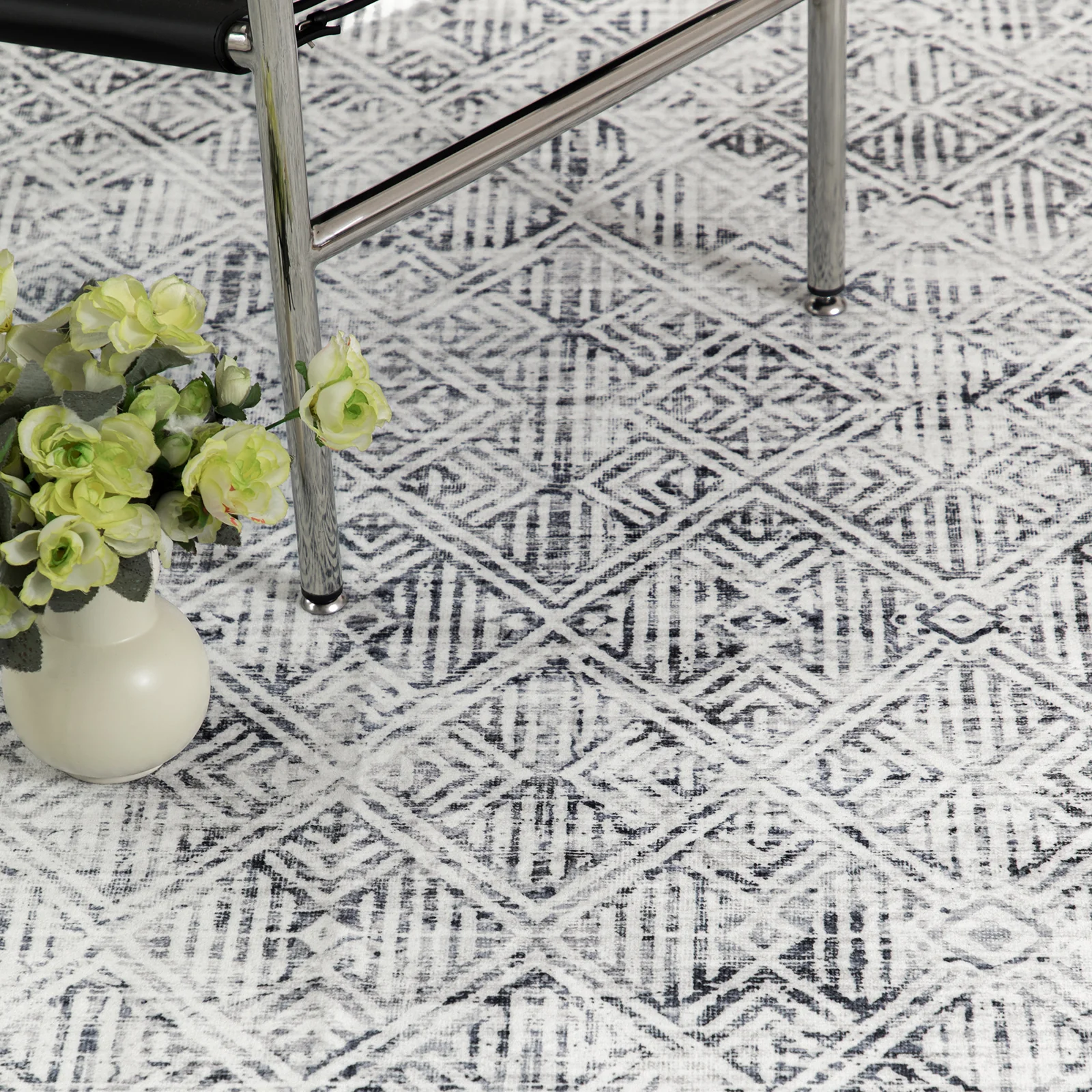 Light Grey Hallway Runner Soft Plush Timeless Diamond Modern Carpet Mat 80x300cm - Image 6