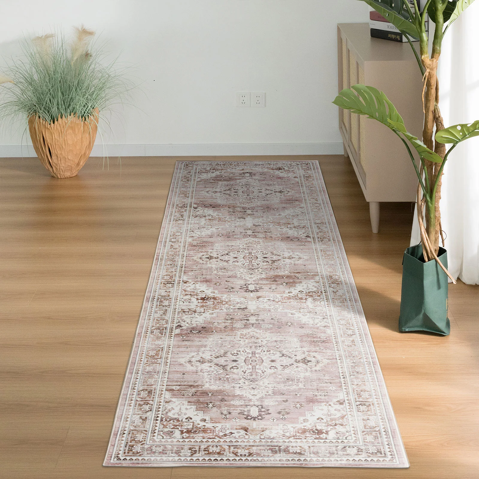 Dusty Pink Floor Runner Soft Plush Long Hallway Runners Washable Carpet 80x300cm - Image 2