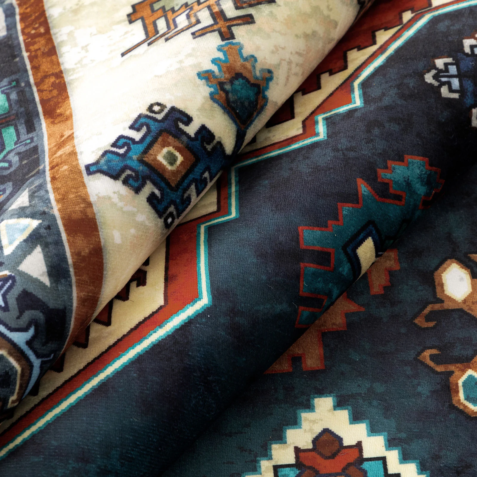 Hallway Runner Blue Orange Plush Traditional Carpet Non Slip Machine Washable Rug 80x300cm - Image 6