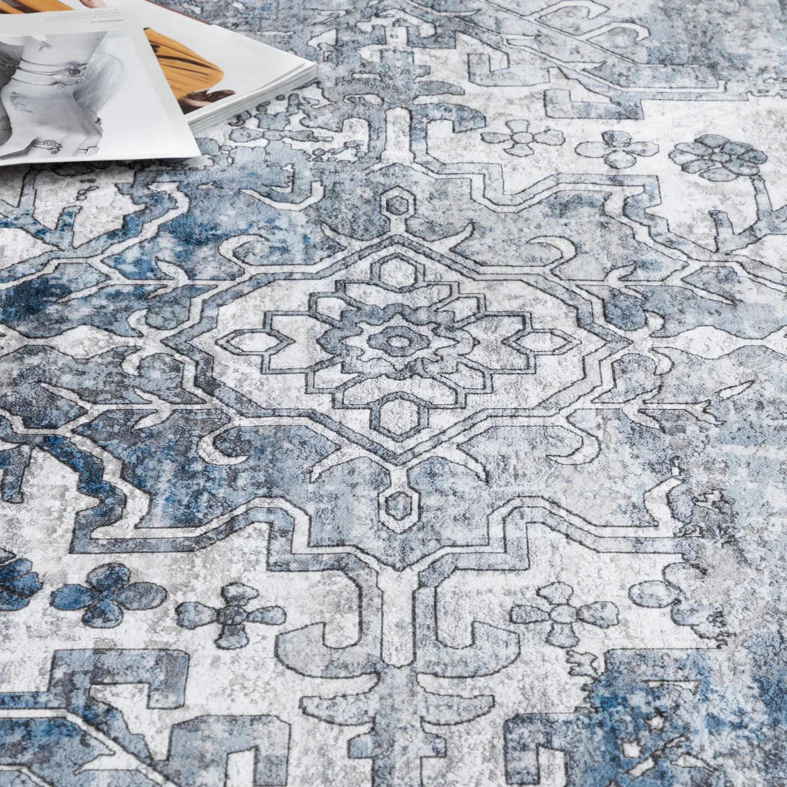 Hallway Runner Vintgage Blue Thick Plush Non Slip Corridor Carpet Washable 80x300cm - Image 6