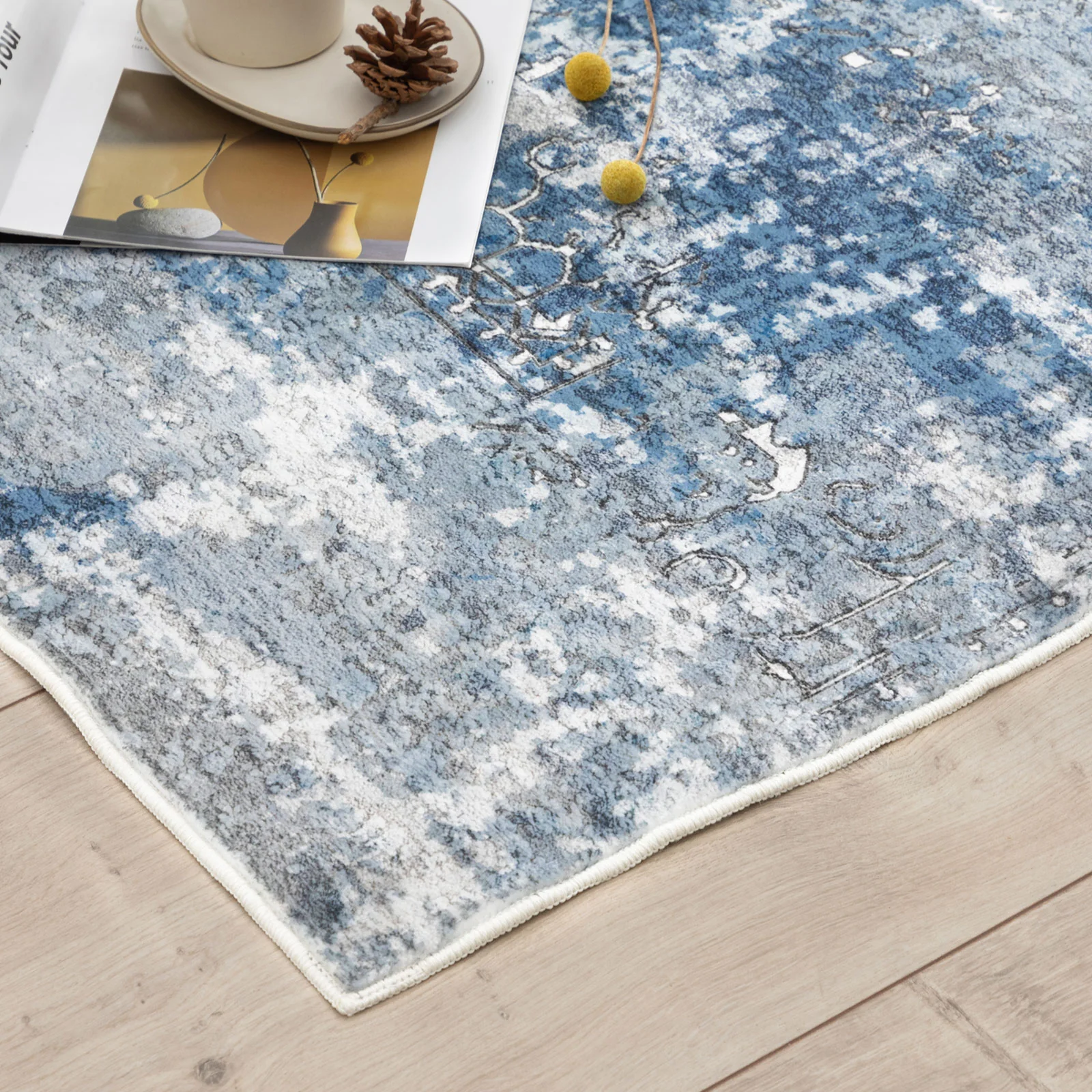Hallway Runner Vintgage Blue Thick Plush Non Slip Corridor Carpet Washable 80x300cm - Image 8