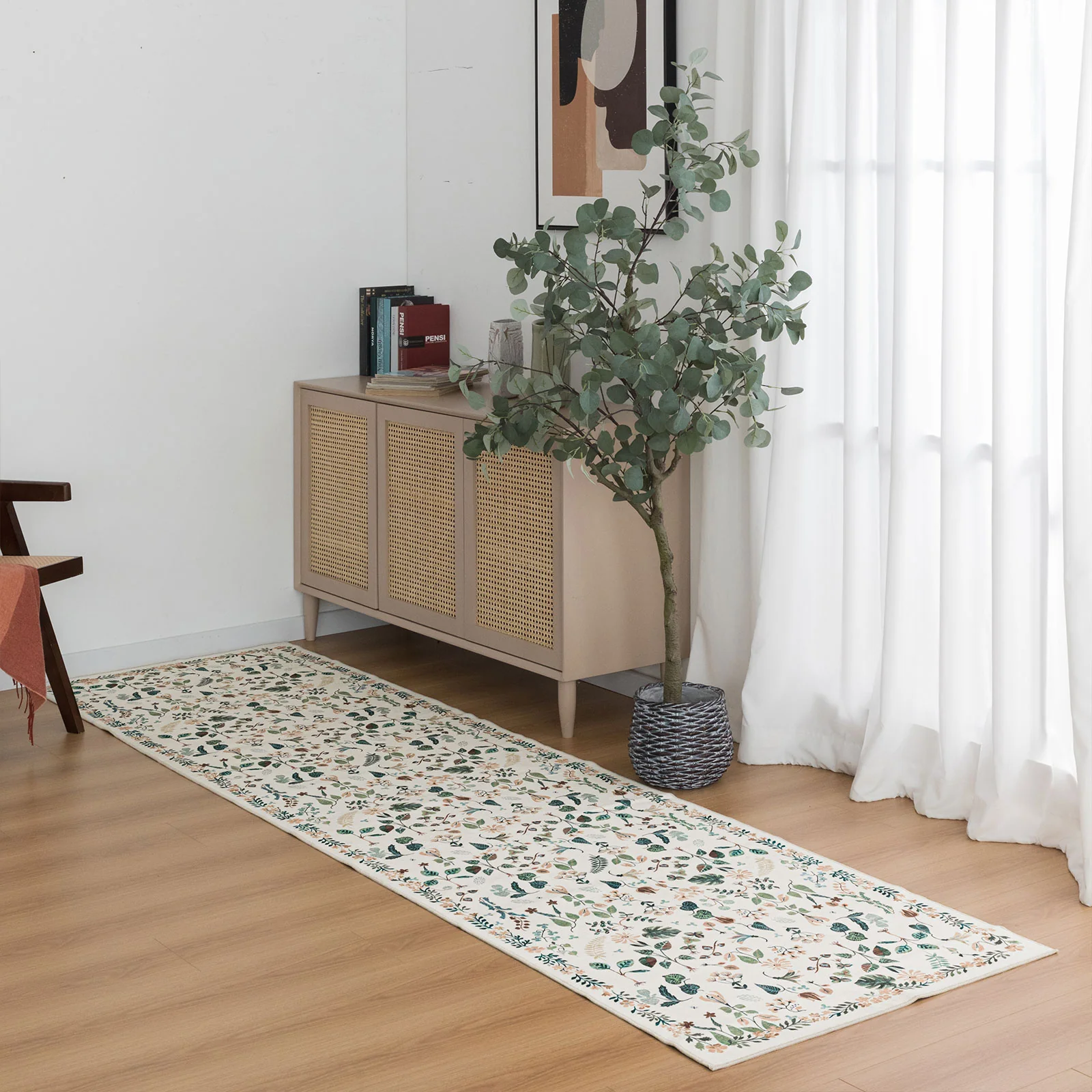 Ivory White Tropical Runner Rug Plush Long Runner Rug Botanical Mat 80x300cm - Image 3