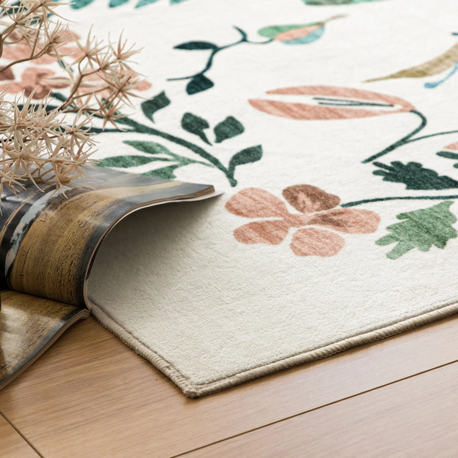 Ivory White Tropical Runner Rug Plush Long Runner Rug Botanical Mat 80x300cm - Image 9