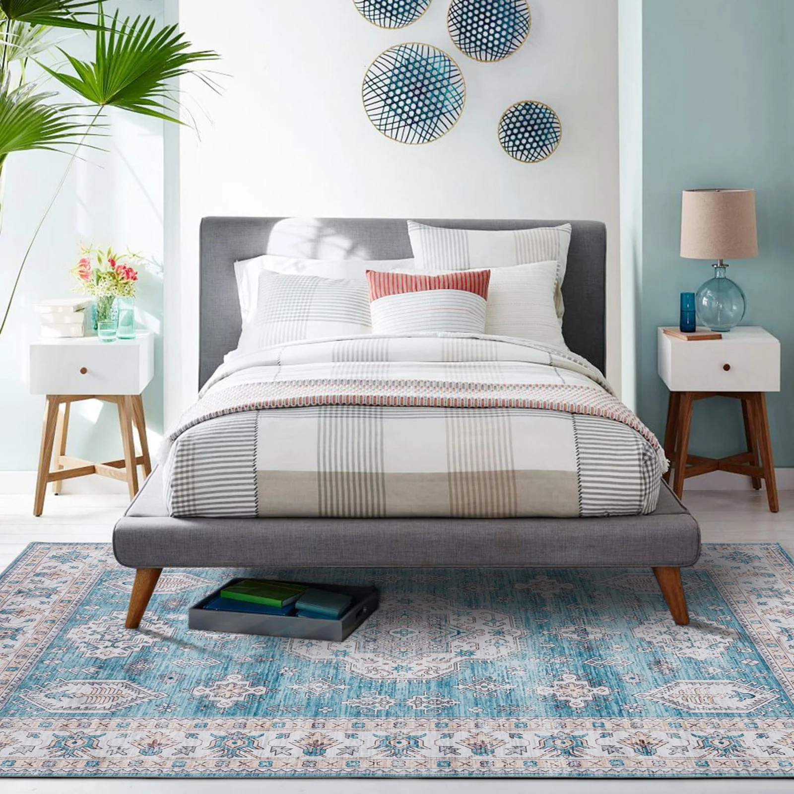 Clearance Large Aqua Blue Rug Allover Beautiful Tribal Carpet Non Slip Machine Washable  Hallway Runner washable Mat - Image 10