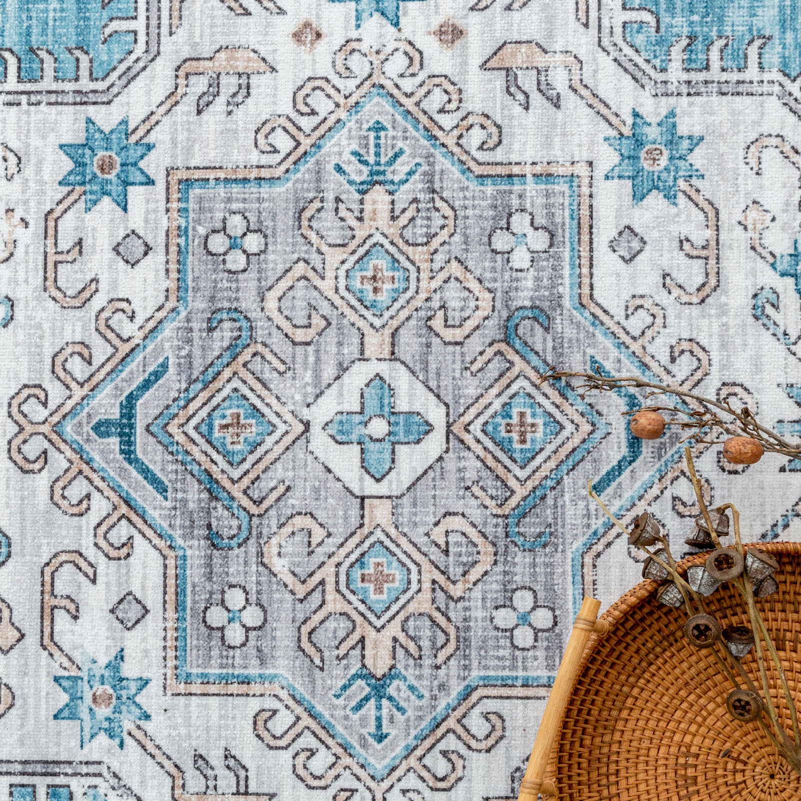 Clearance Large Aqua Blue Rug Allover Beautiful Tribal Carpet Non Slip Machine Washable  Hallway Runner washable Mat - Image 12