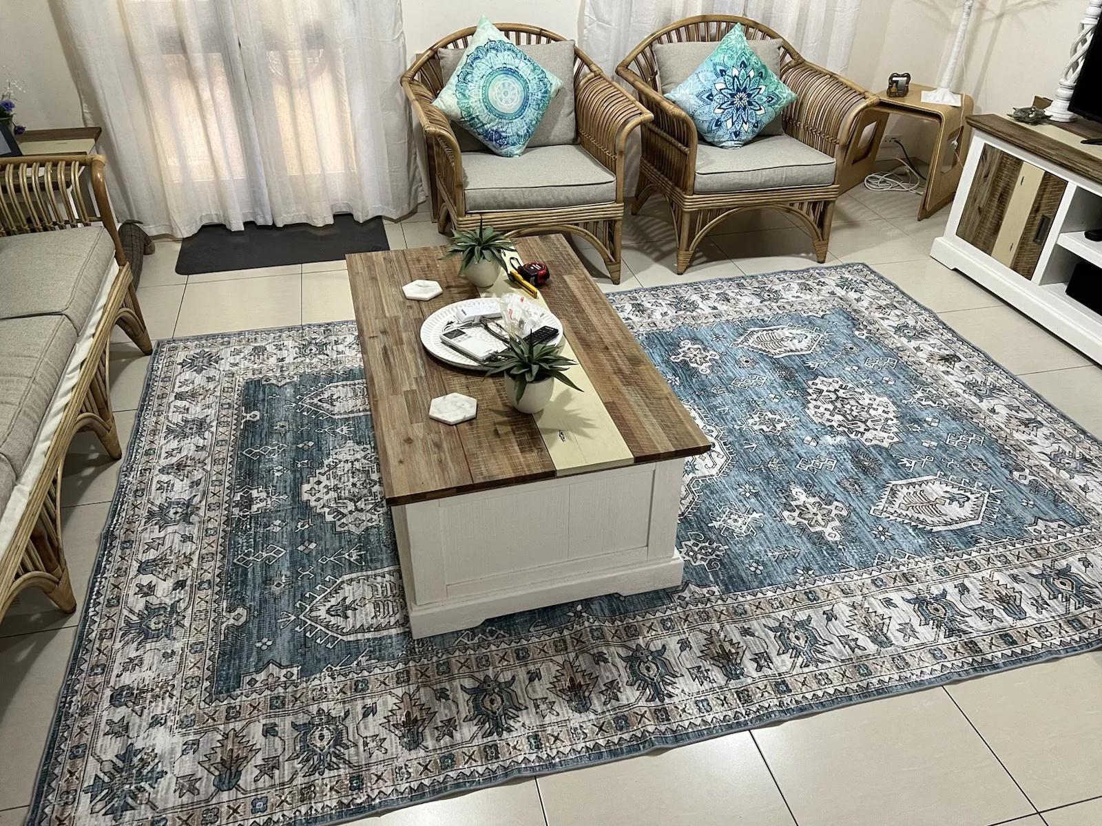 Clearance Large Aqua Blue Rug Allover Beautiful Tribal Carpet Non Slip Machine Washable  Hallway Runner washable Mat - Image 6