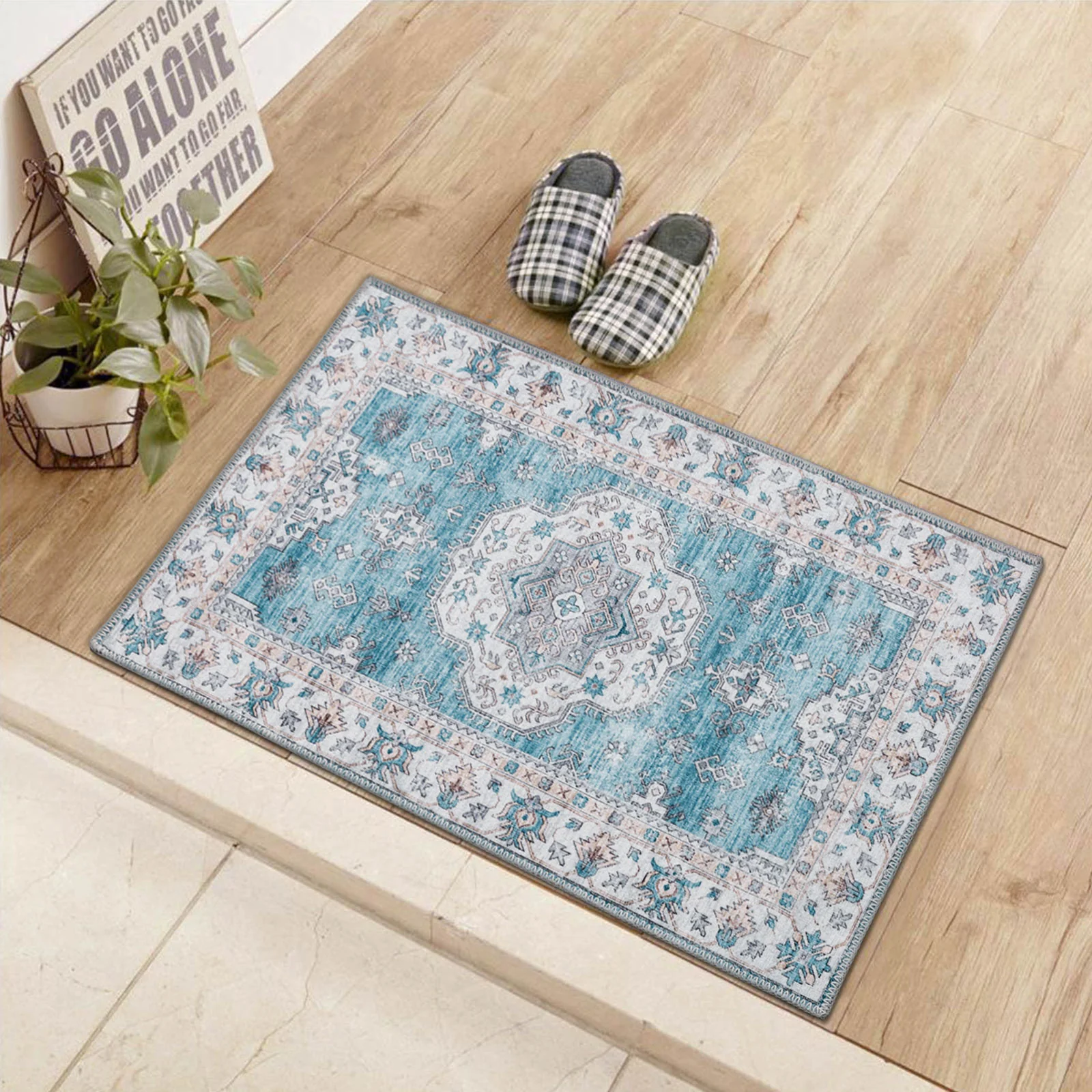 Clearance Large Aqua Blue Rug Allover Beautiful Tribal Carpet Non Slip Machine Washable  Hallway Runner washable Mat - Image 8