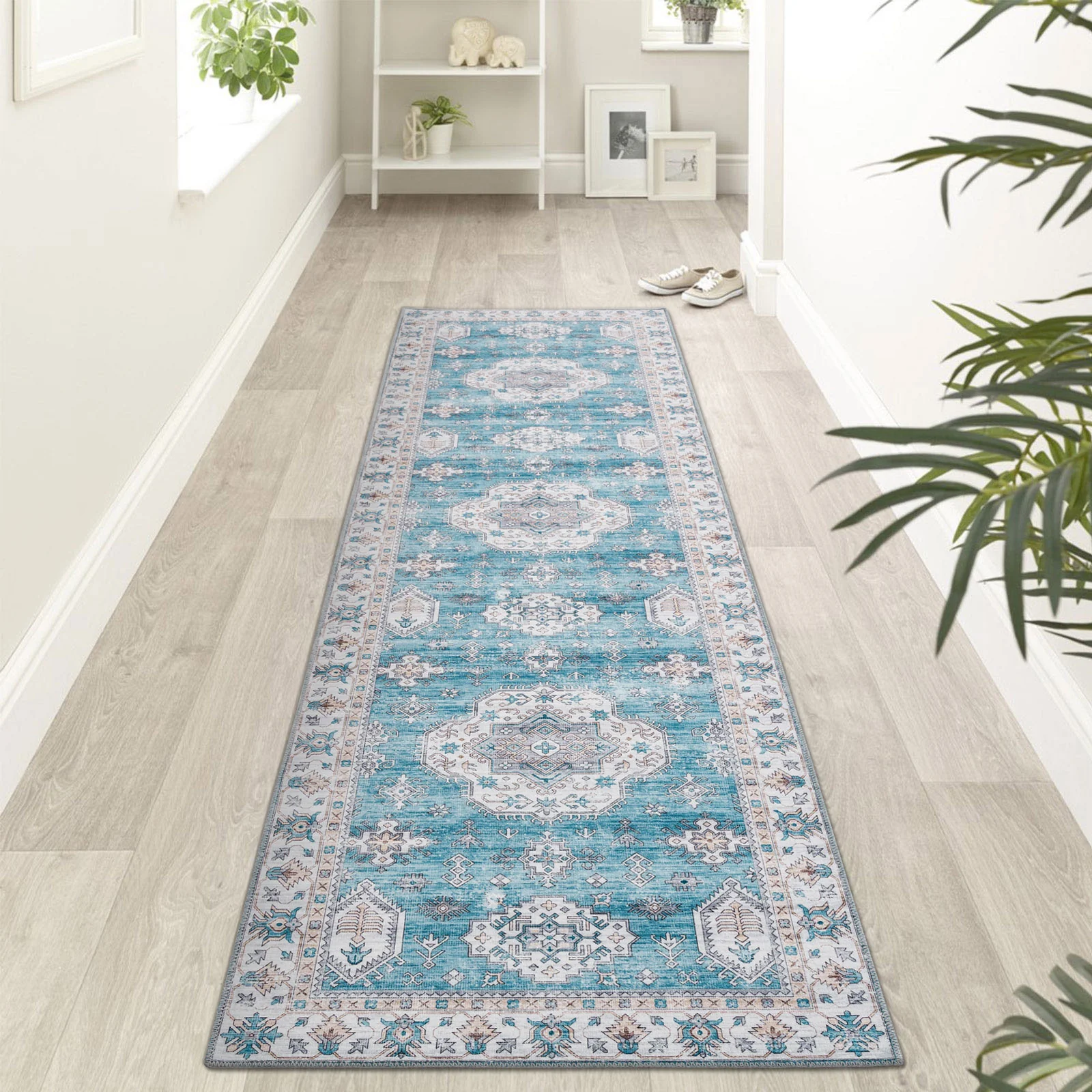 Clearance Large Aqua Blue Rug Allover Beautiful Tribal Carpet Non Slip Machine Washable  Hallway Runner washable Mat - Image 9