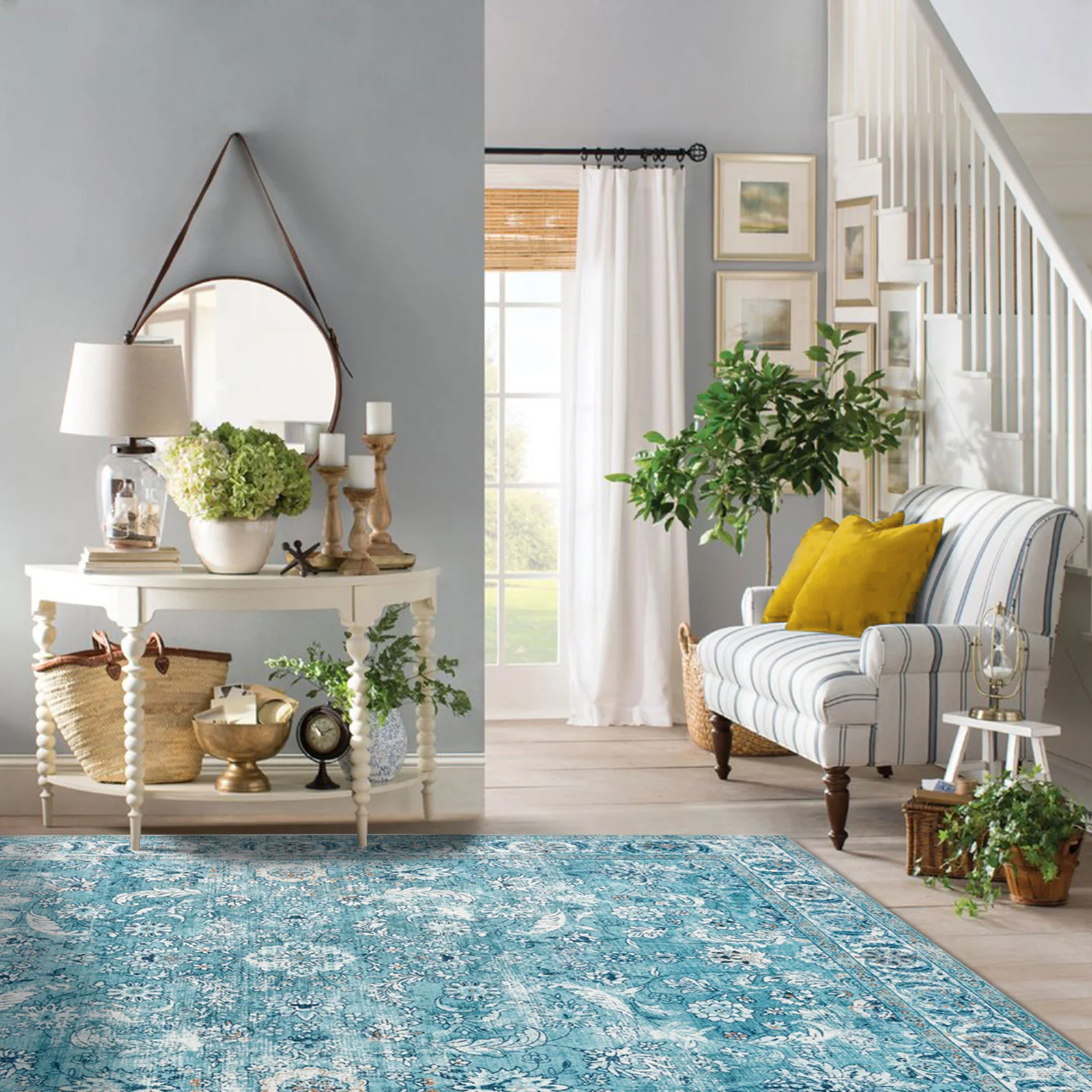 Large Aqua Blue Rugs Soft Allover Traditional Soft Carpet Beautiful Mat Washable ANN02 - Image 5