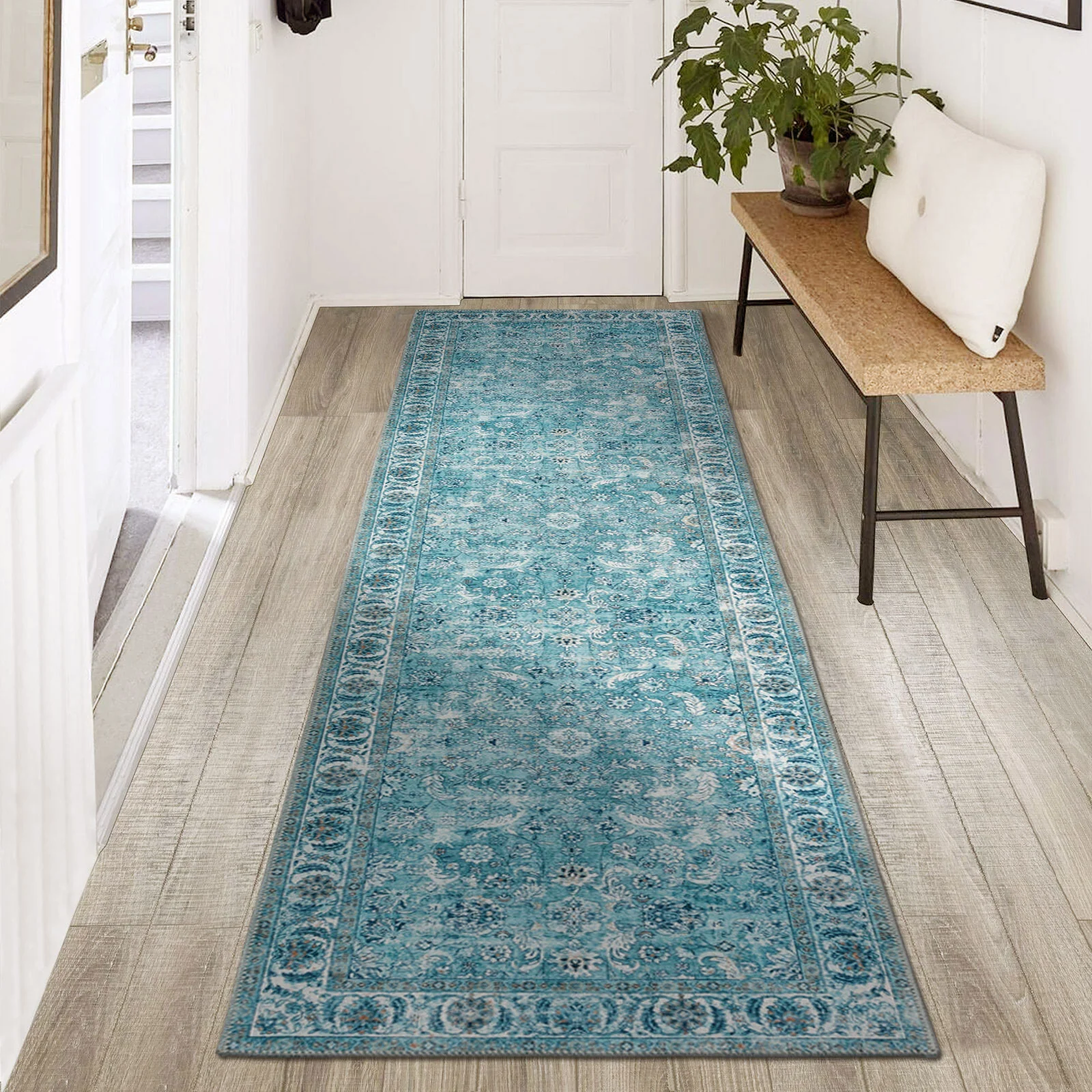 Large Aqua Blue Rugs Soft Allover Traditional Soft Carpet Beautiful Mat Washable ANN02 - Image 8
