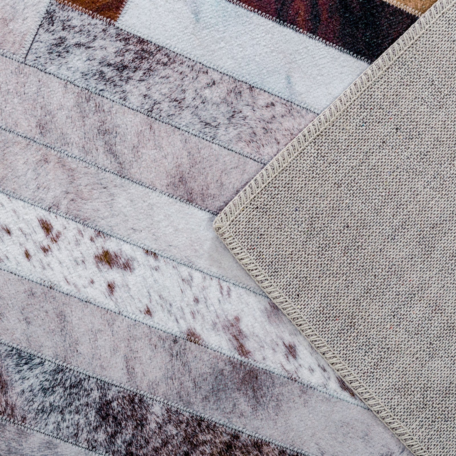 Large Faux Cowhide Rug Grey Brown Striped Calf Hide Modern Carpet Machine Washable Rugs - Image 10