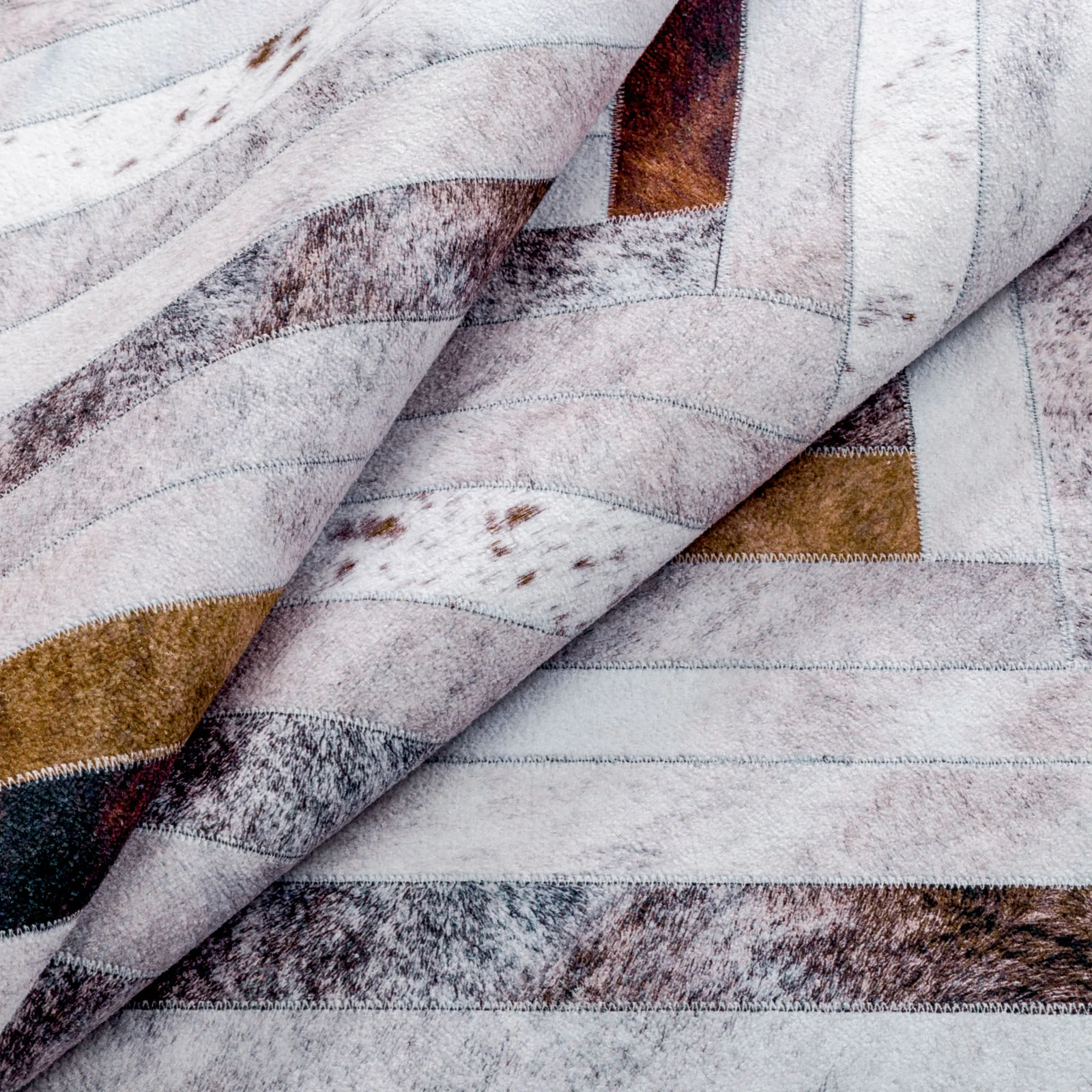 Large Faux Cowhide Rug Grey Brown Striped Calf Hide Modern Carpet Machine Washable Rugs - Image 11