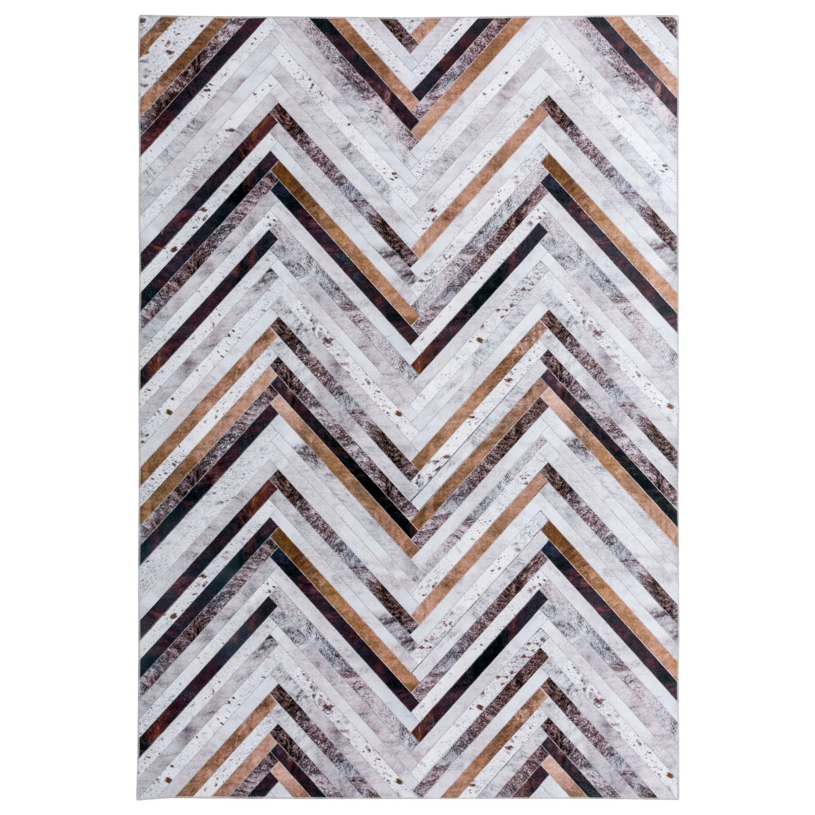 Large Faux Cowhide Rug Grey Brown Striped Calf Hide Modern Carpet Machine Washable Rugs - Image 12